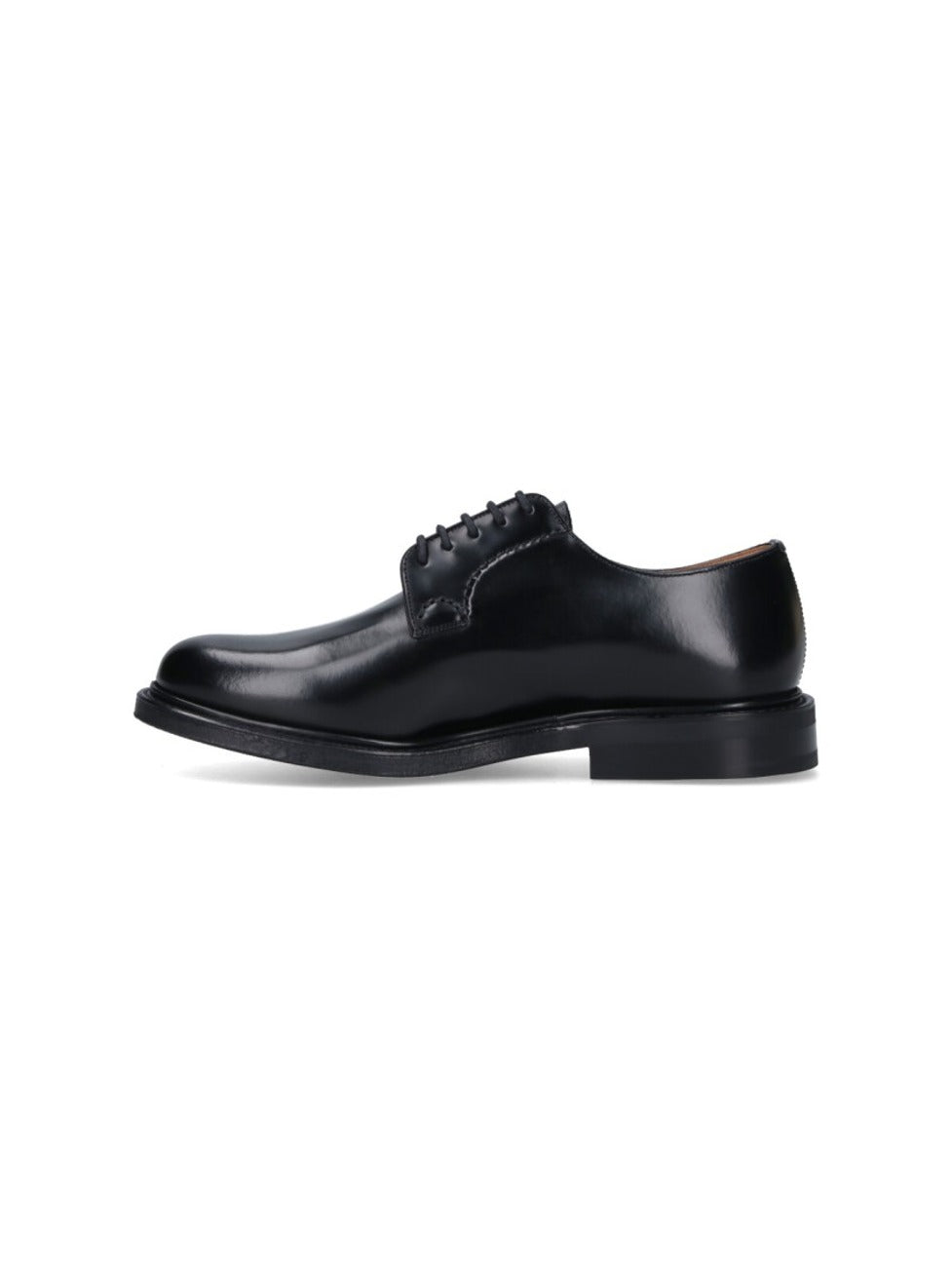 Polished Black Leather Derby Shoes With Rounded Toe