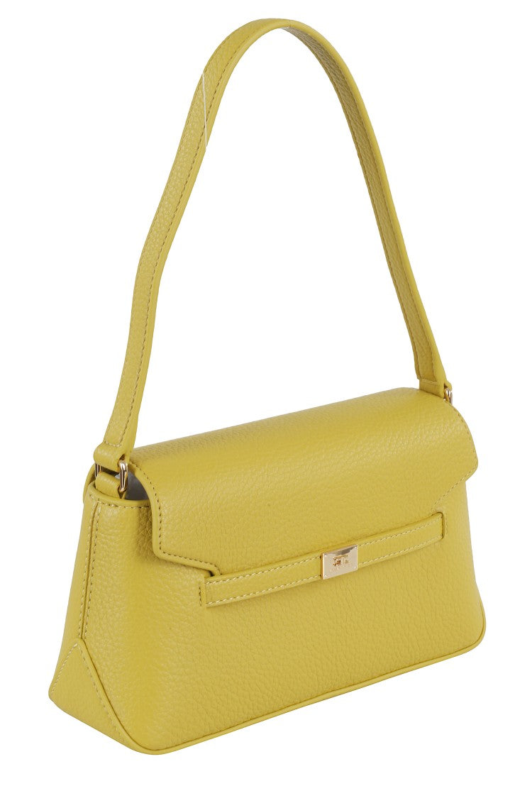 Textured Finish Shoulder Bag With Logo-Embellished Strap