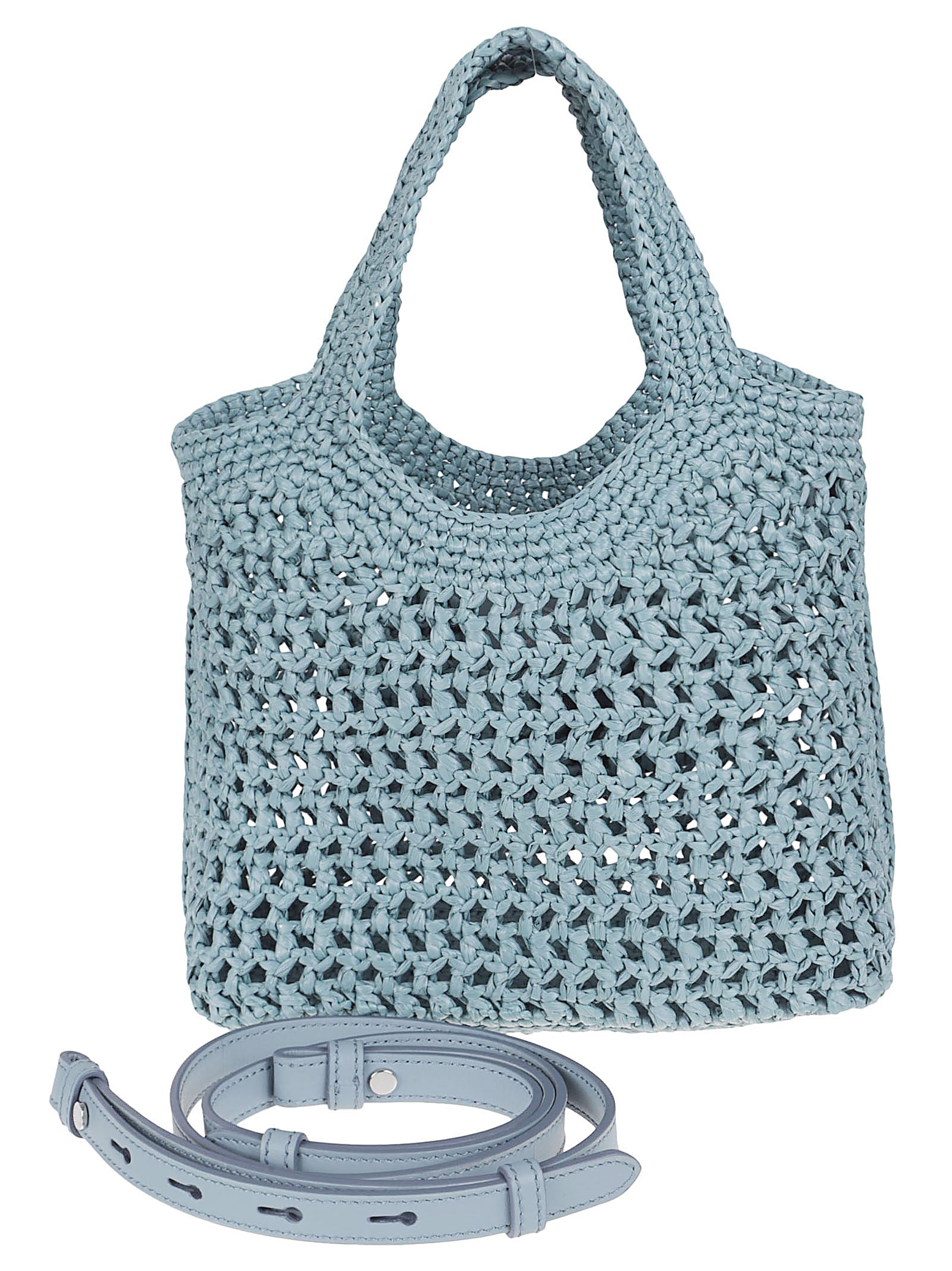 Hand-Crocheted Raffia Shopping Bag with Leather Details