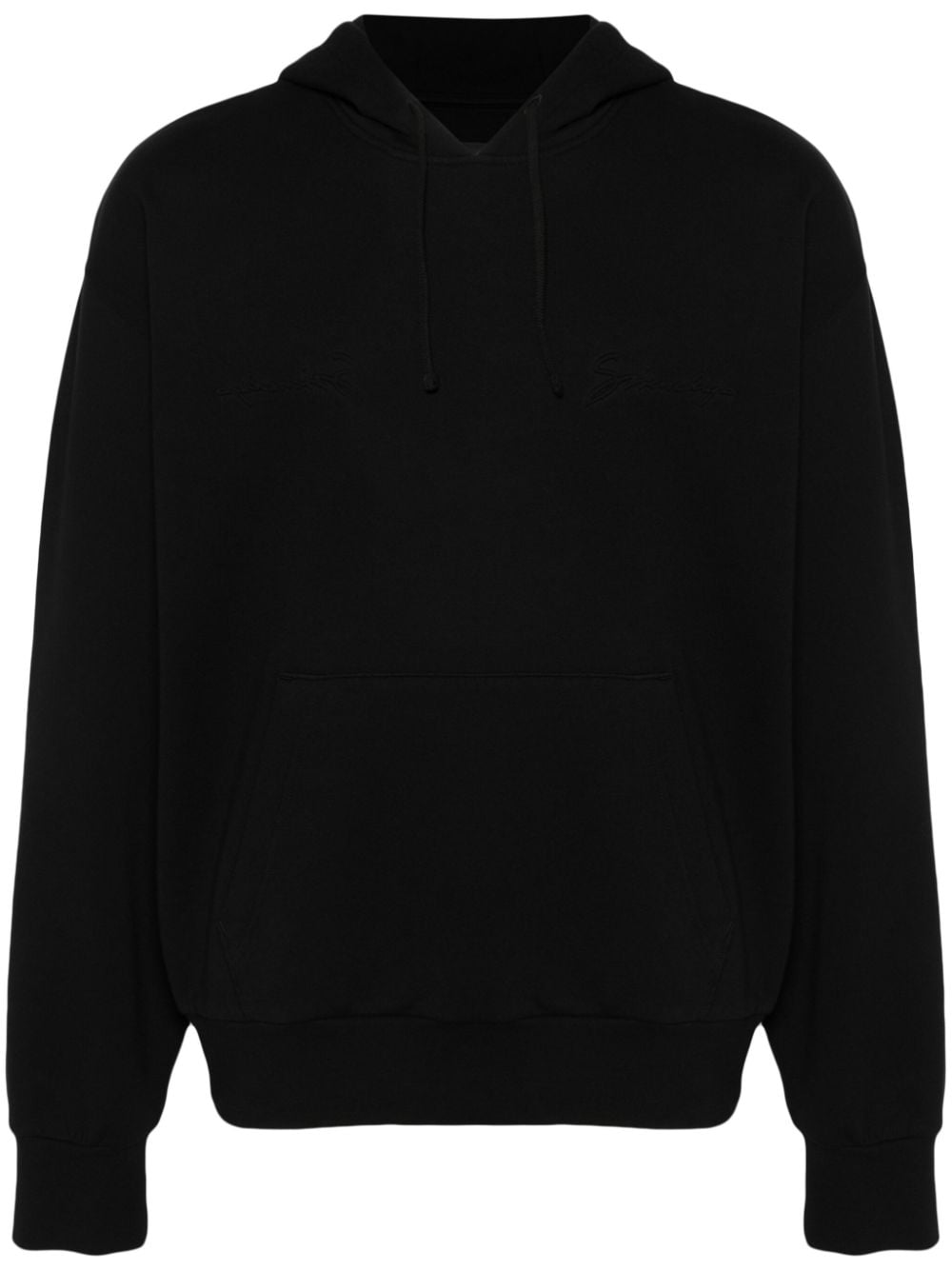Embroidered Black Cotton Jersey Hoodie