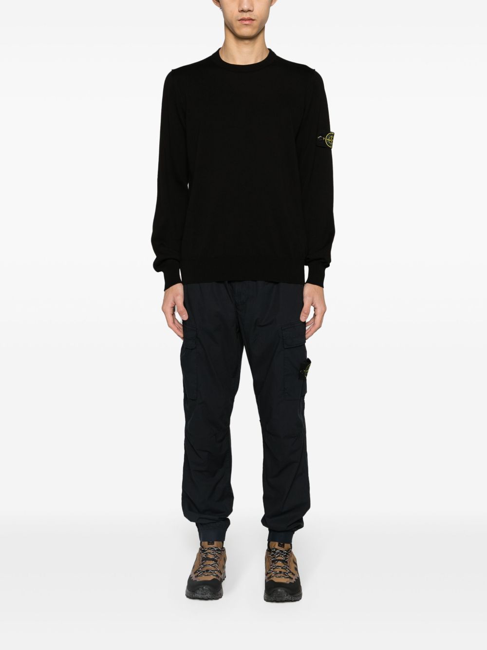 Ribbed Crewneck Sweater with Signature Badge