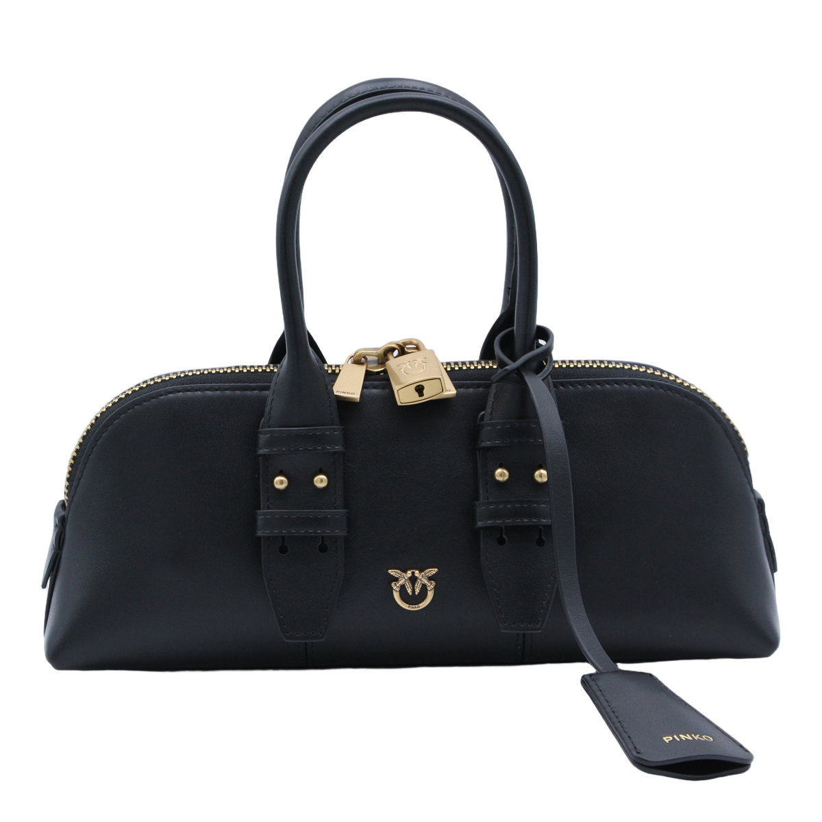 Structured Black Handbag With Gold-Tone Accents