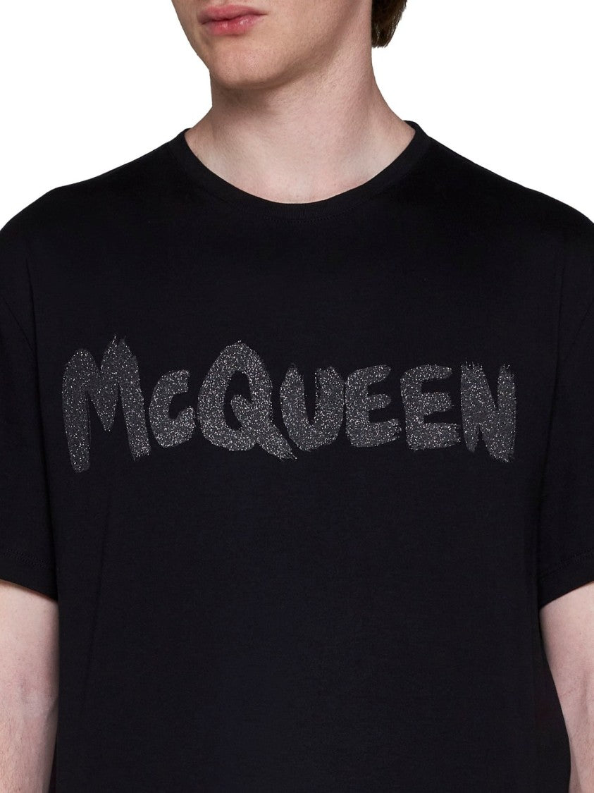 Distressed Graphic Black T-Shirt with Classic Crew Neckline