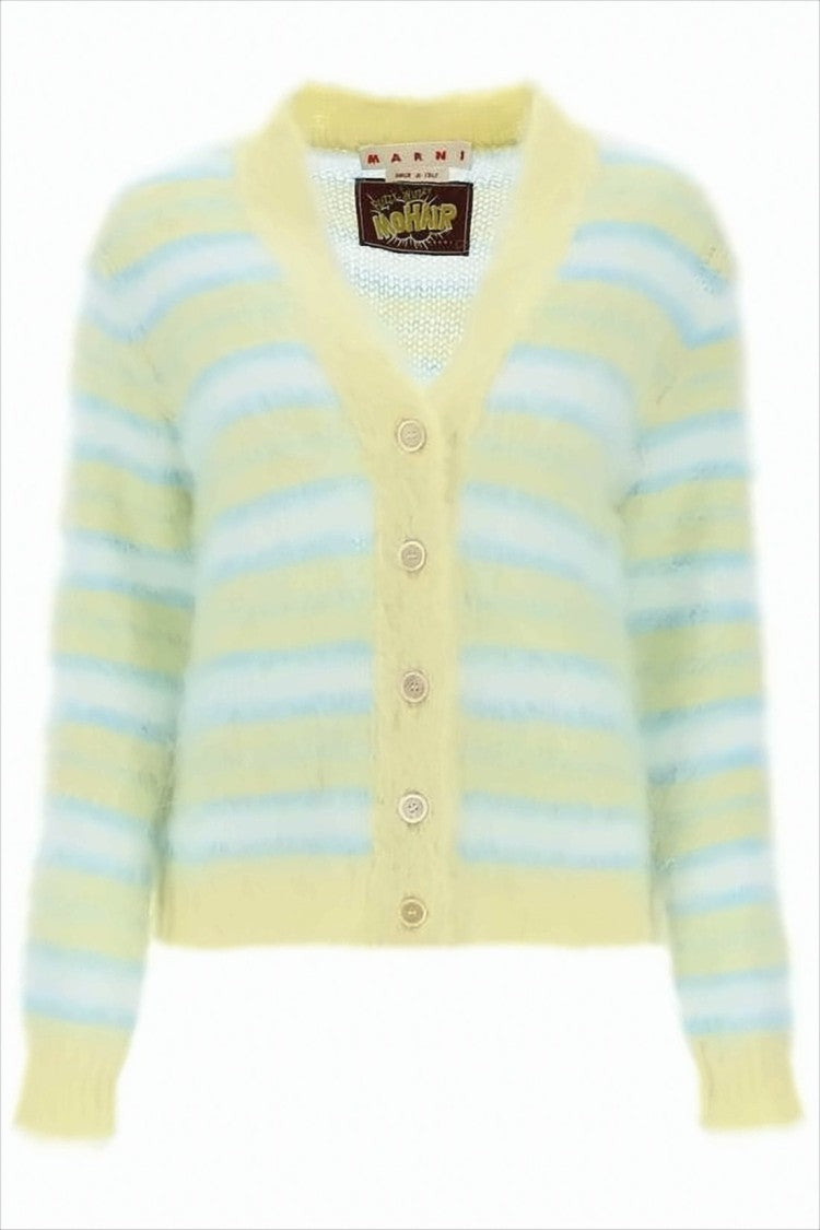 Textured Mohair Blend Cardigan with Horizontal Stripes