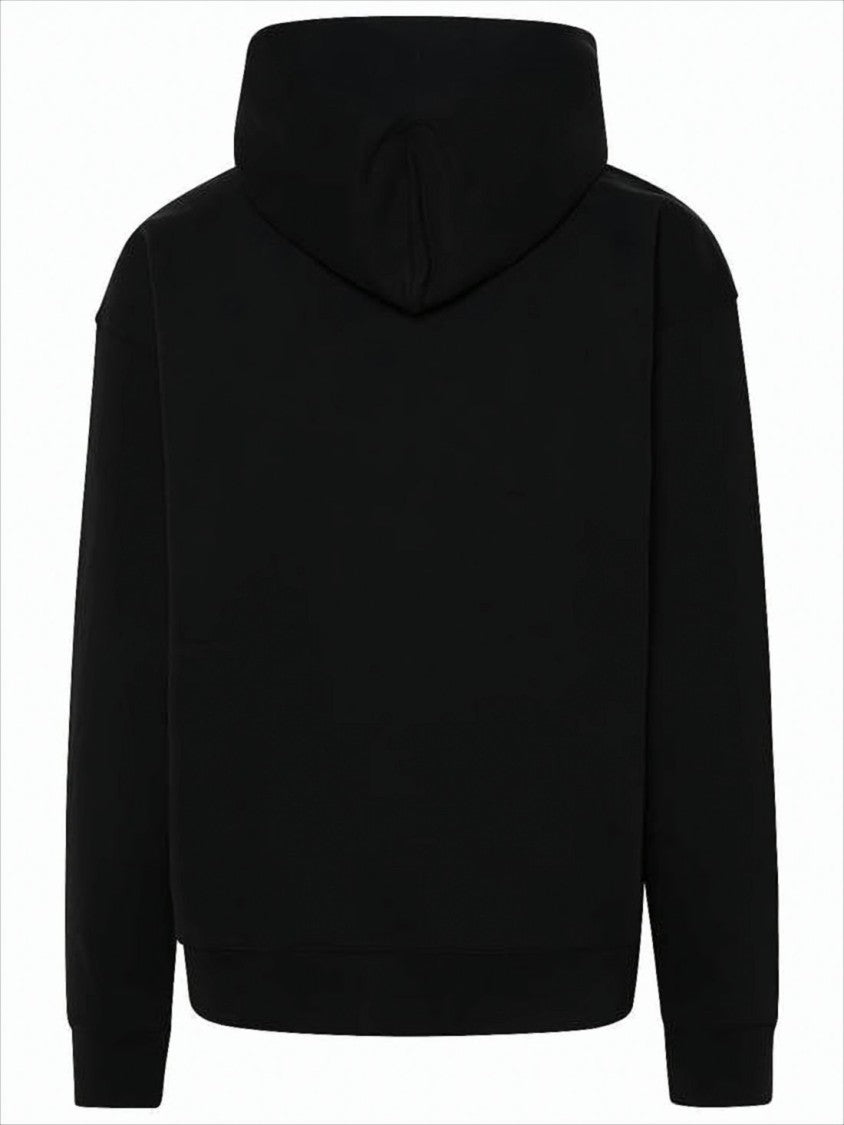 Cotton Blend Black Hoodie With Bold Floral Emblem