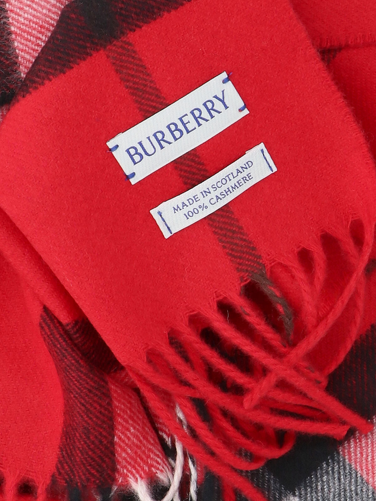 "Check" Scarf, In Red Brushed Cashmere