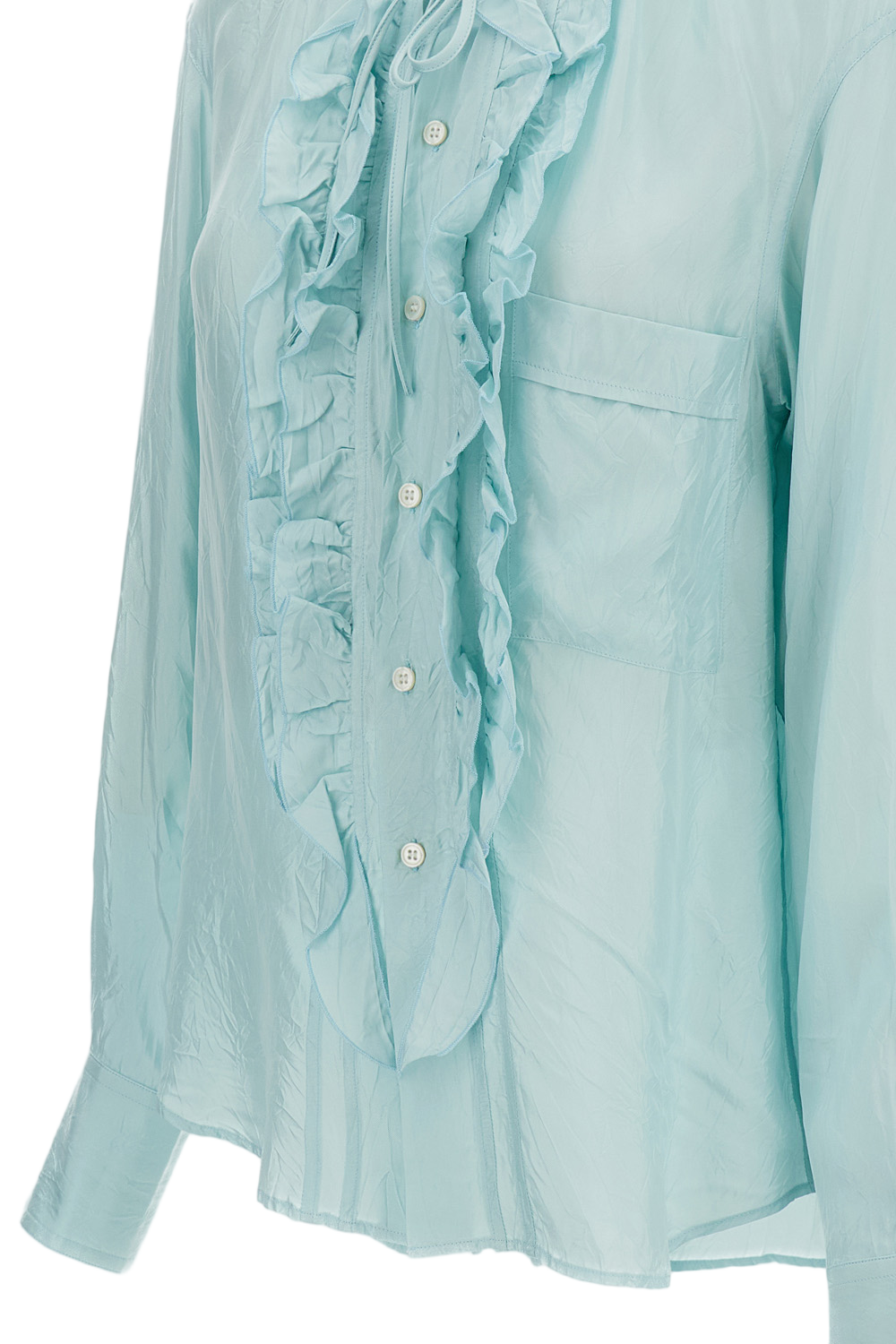 Light Blue Ruffled Shirt With Gathered Neck