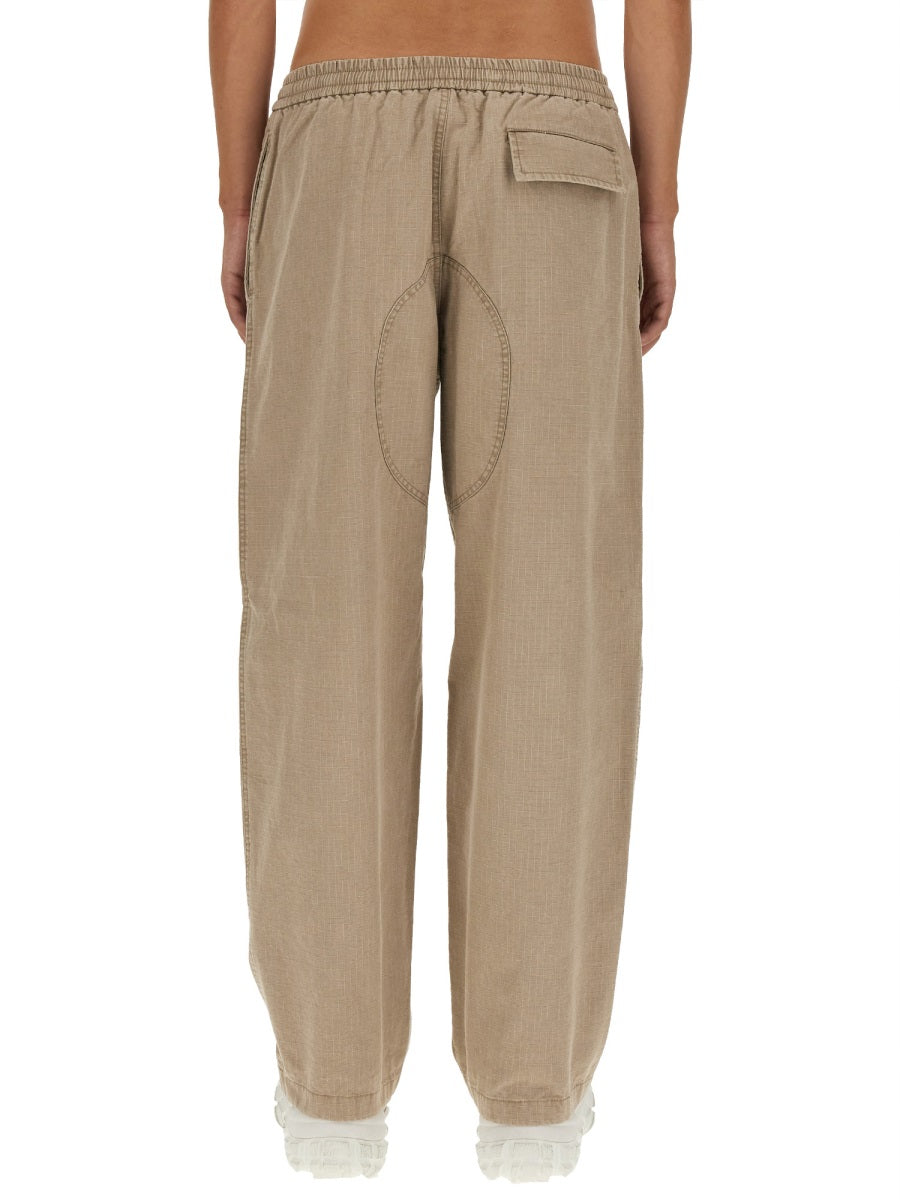 Relaxed Fit Beige Casual Pants With Elastic Waistband