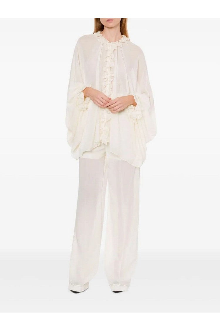 Silk-Acetate Blend Top With Ruffled Front