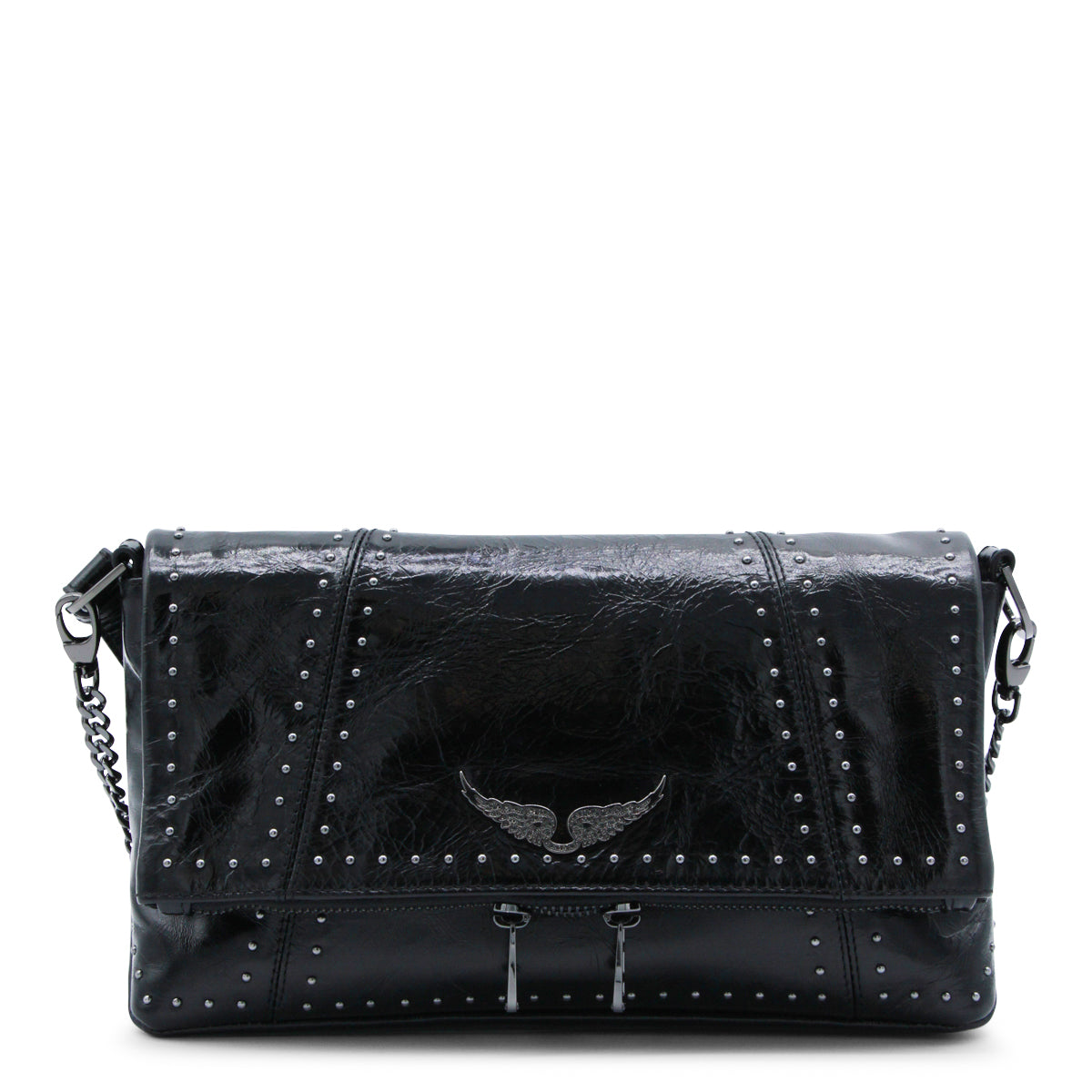Black Leather Rock Ii Vintage Patent Studs Shoulder Bag