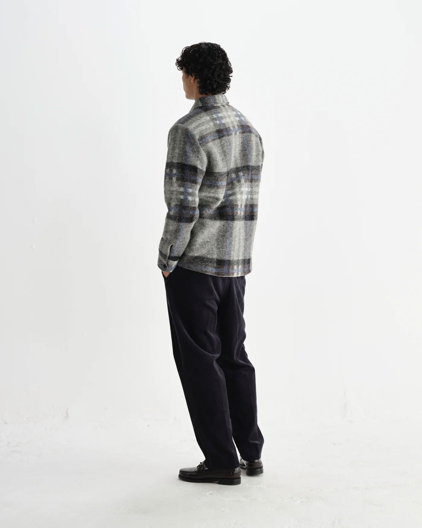 Wool Check Overshirt with Classic Collar