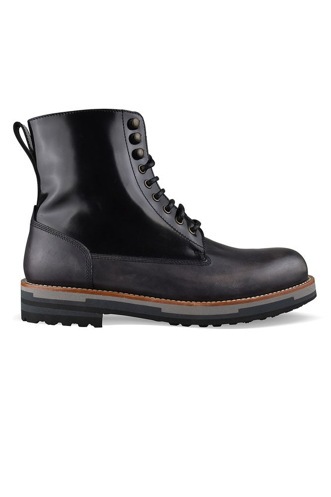 Shiny Black Leather Ankle Boots