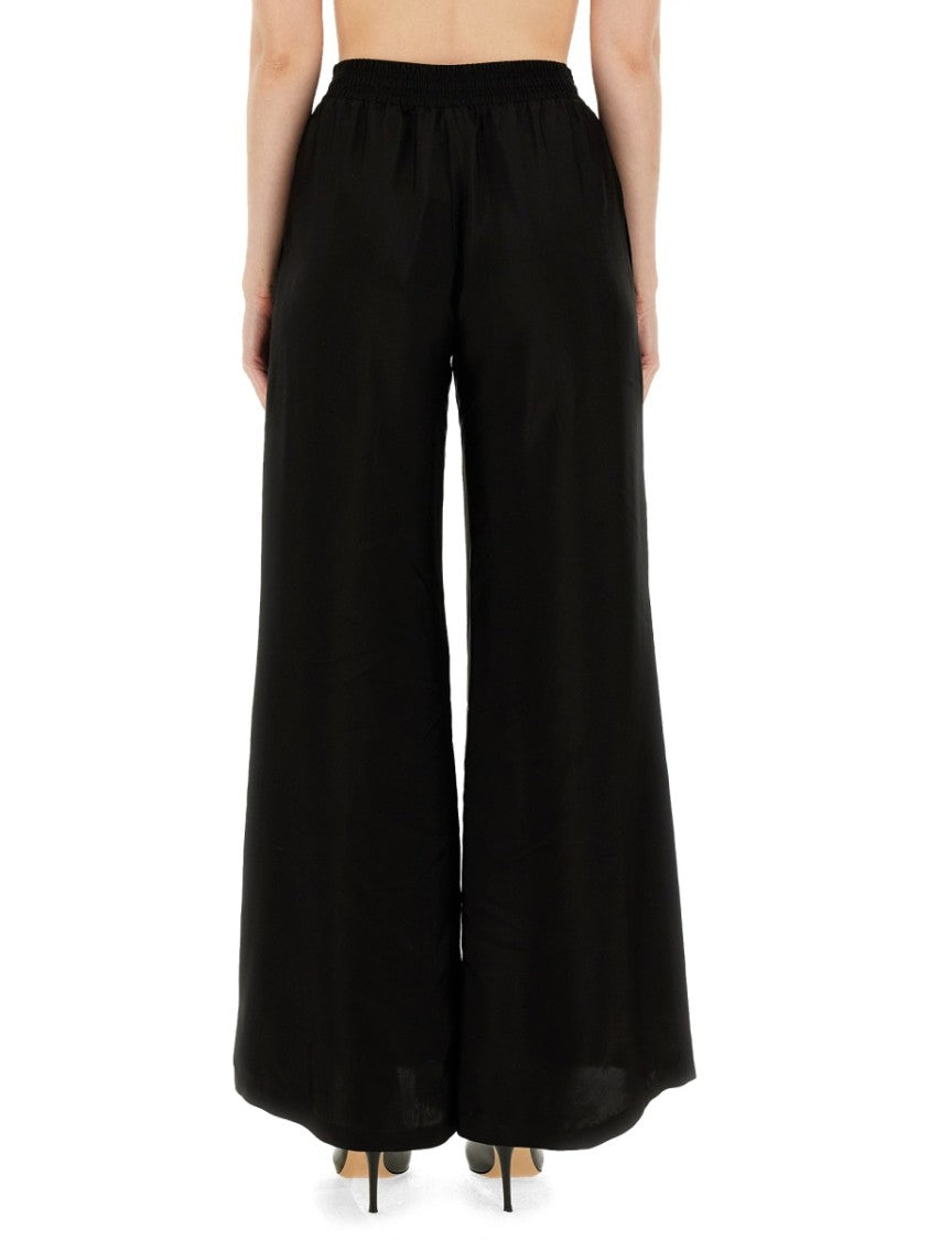 Black Wide Leg Pants With Relaxed Fit And Elastic Waistband