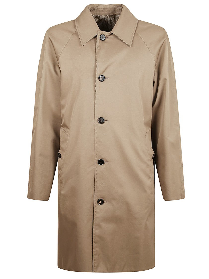 Reversible Brown Herringbone Weave Coat