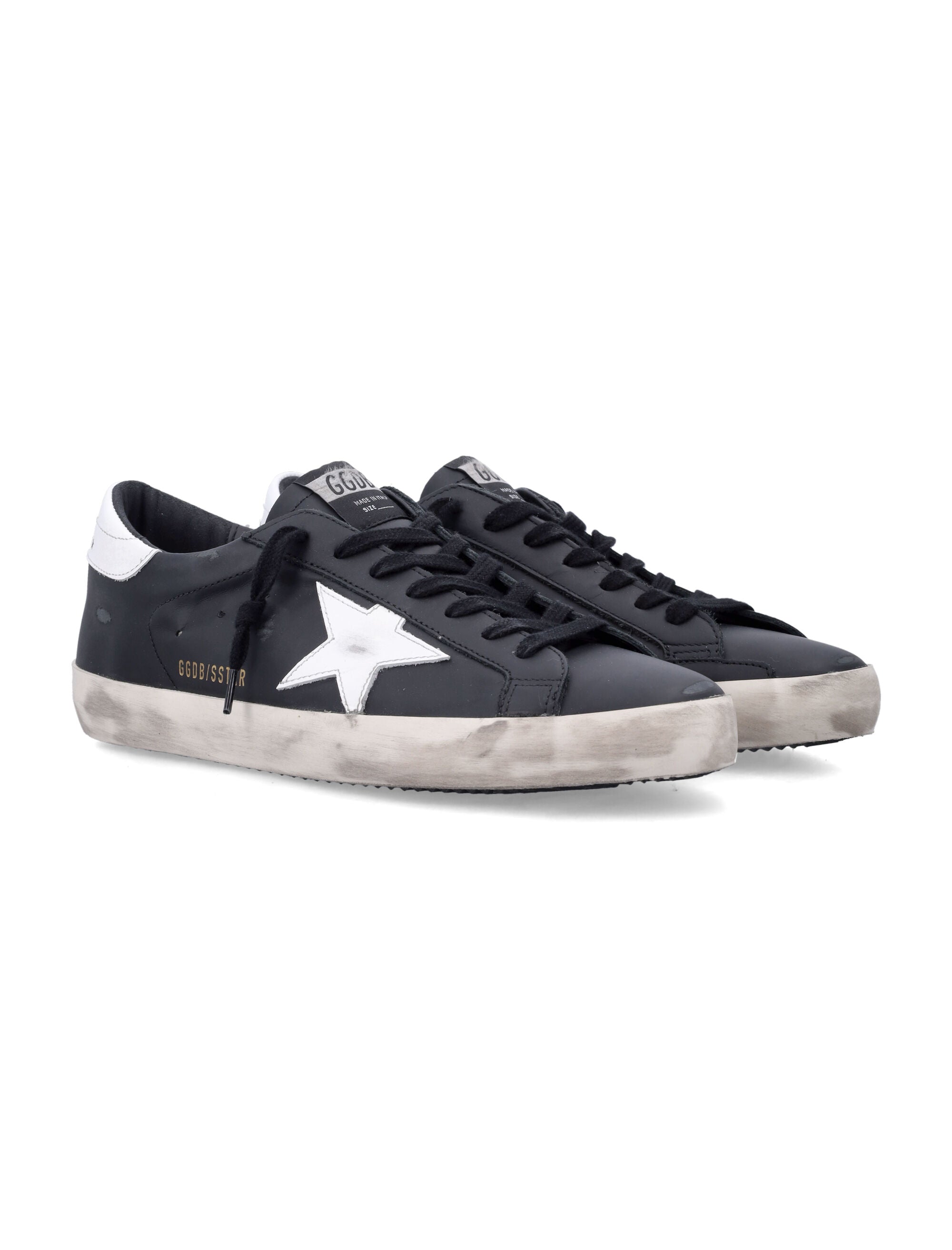 Super-Star Black Leather Sneakers with White Star Accent