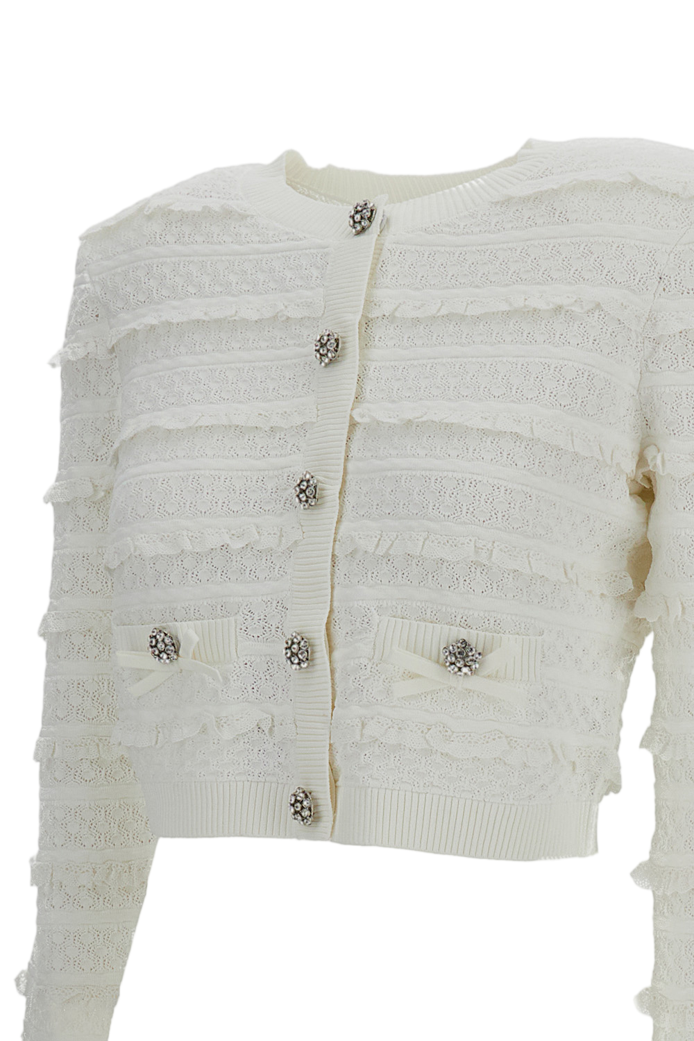 White Pointelle Diamante Cardigan