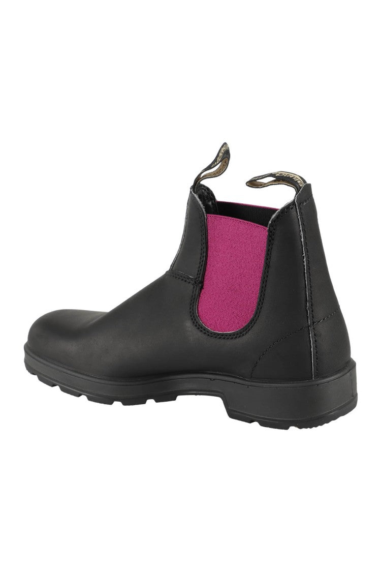 Black Leather Boot With Fuchsia Elastic Panels