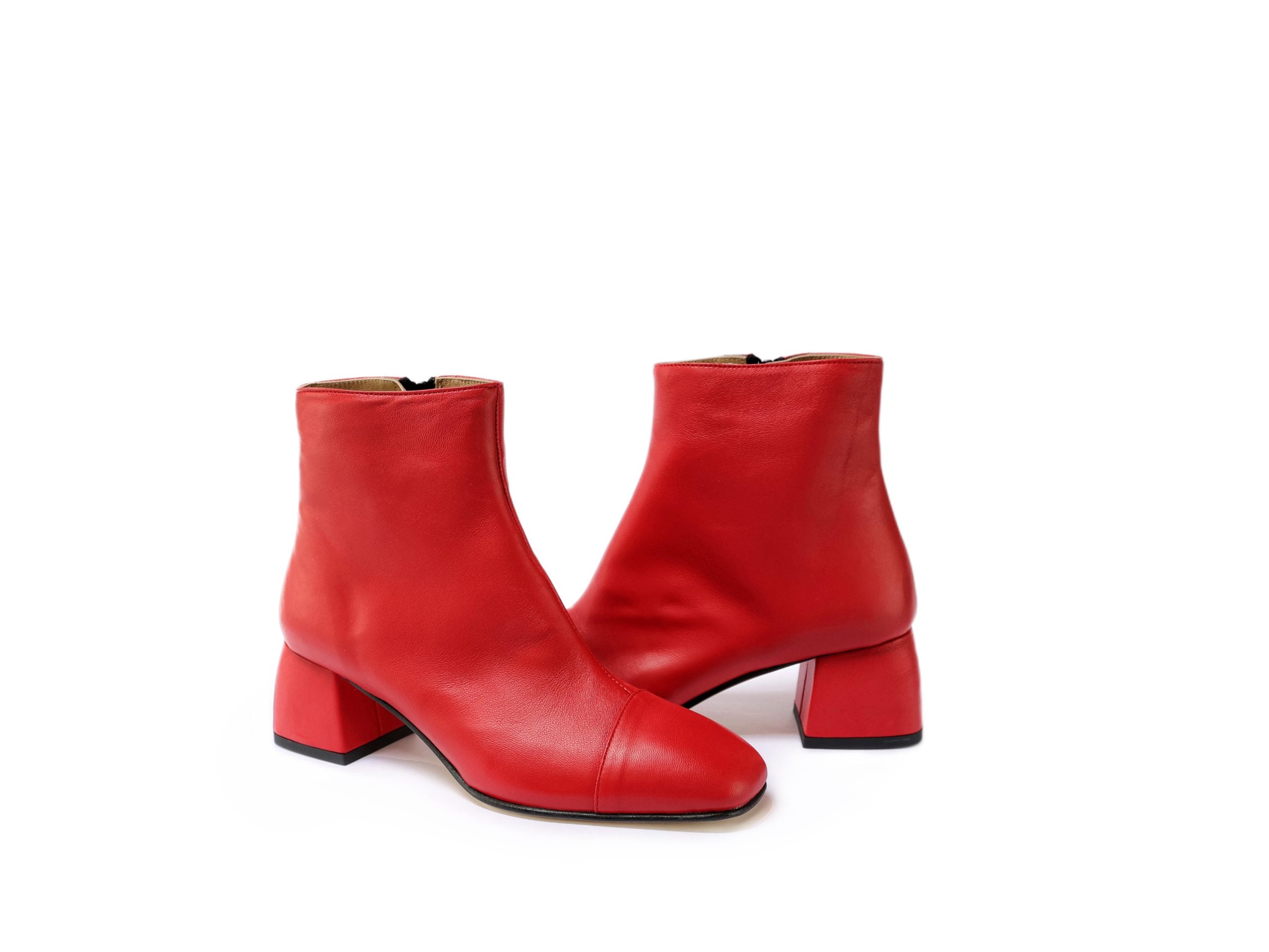 Red Nappa Leather Ankle Boots
