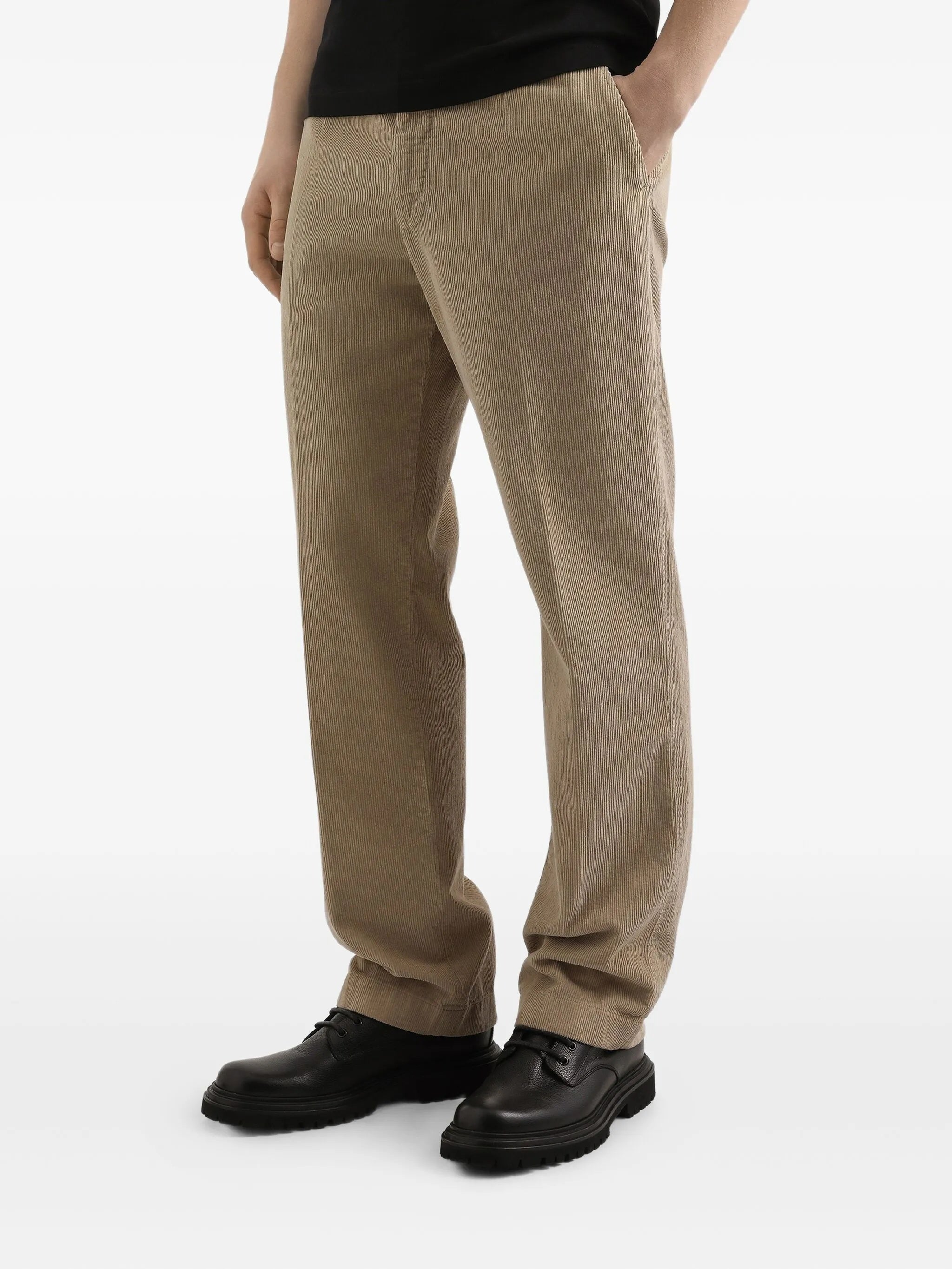 Relaxed Fit Straight Leg Ribbed Trousers