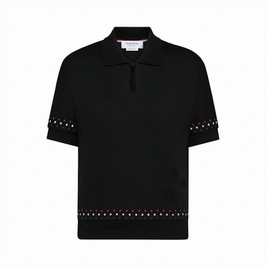 Short-Sleeved Knit Top with Classic Collar
