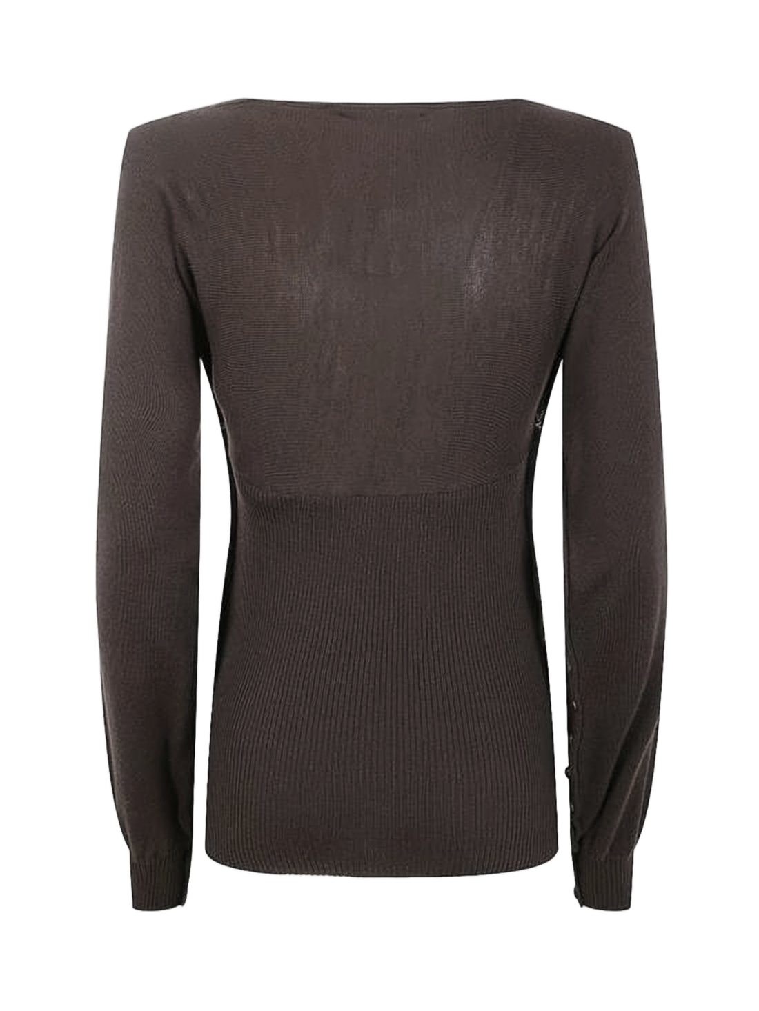 Fitted Brown Knit Sweater With Ribbed Details