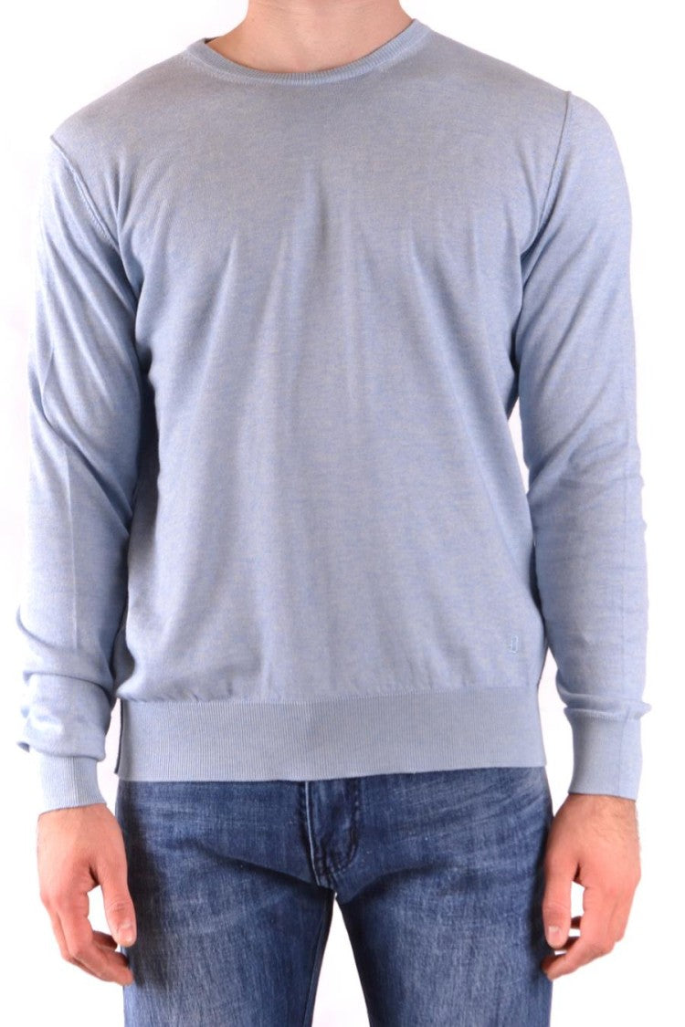 Fine-Knit Light Blue Sweater With Crew Neckline