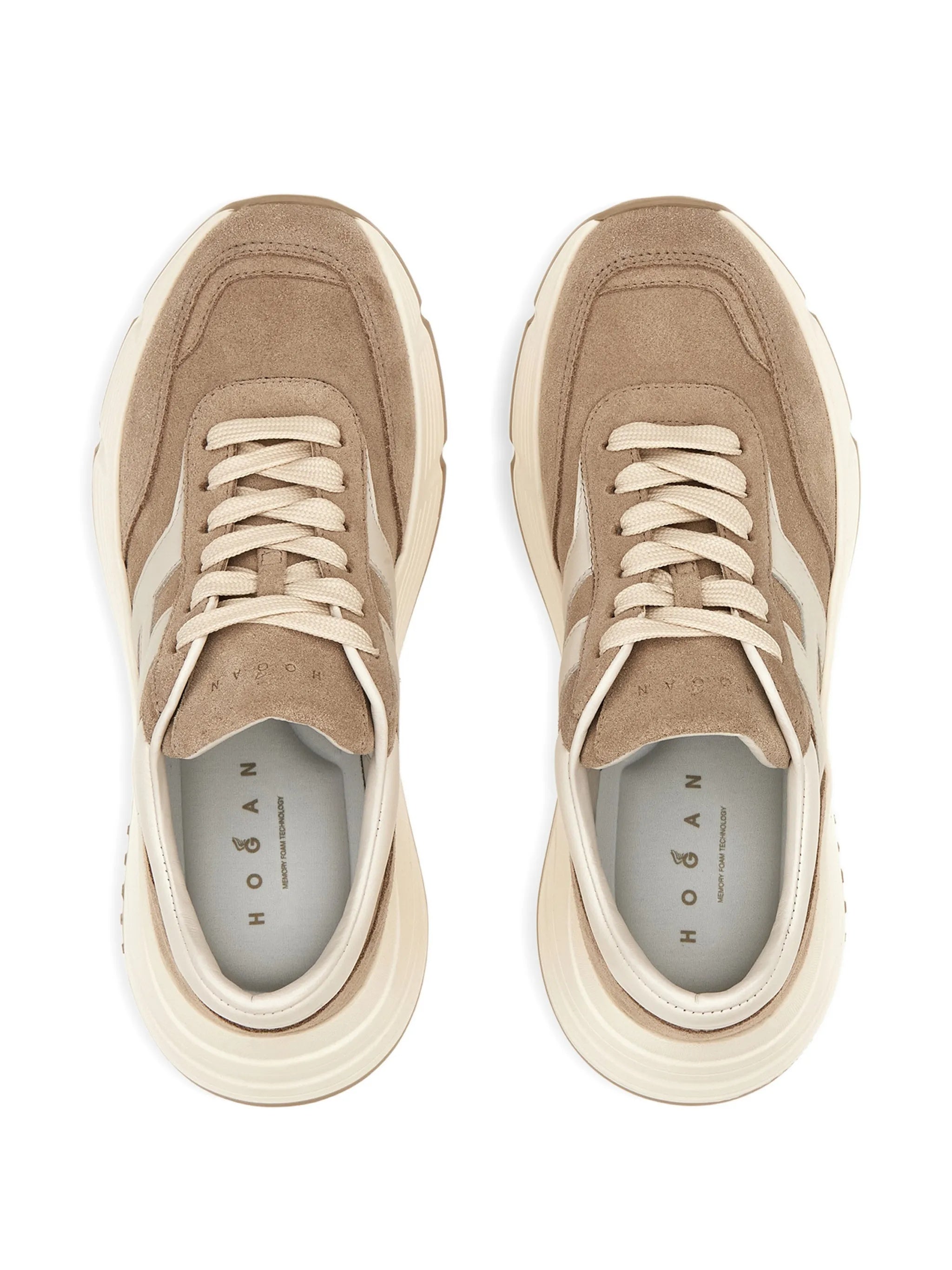 Beige Chunky Suede Cream Leather Sneakers