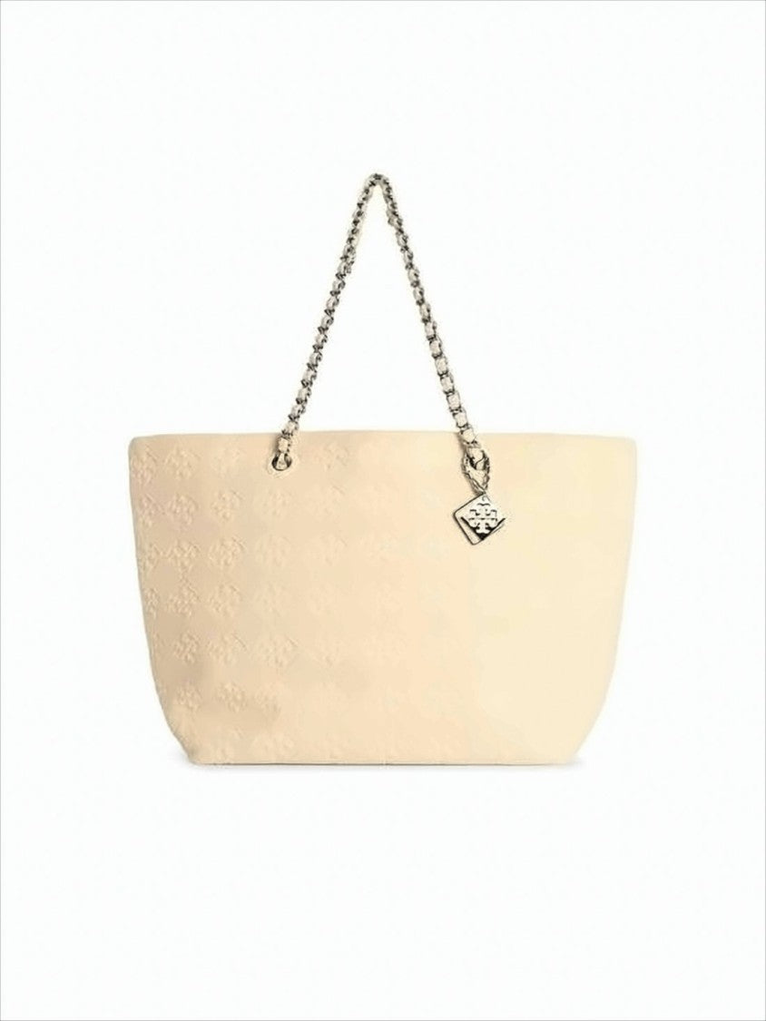 Rectangular Cotton Shoulder Bag with Embossed Detailing