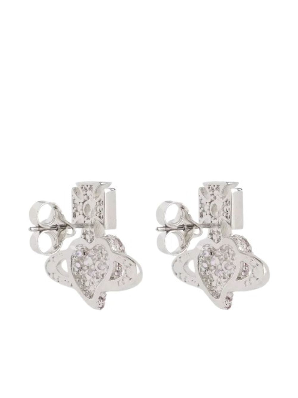 Silver-Tone Heart Motif Stud Earrings