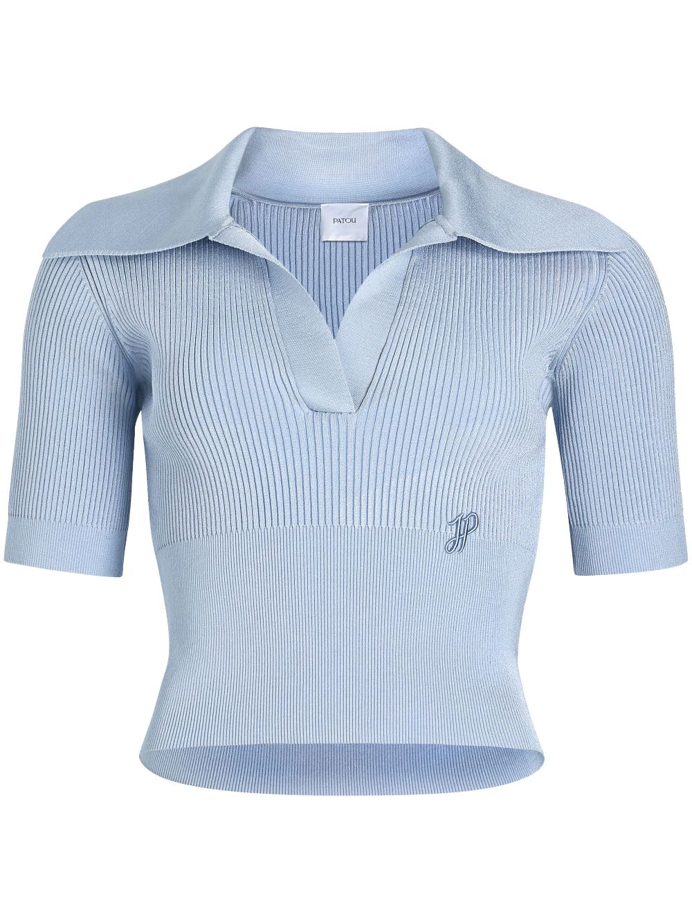 Light Blue Ribbed Knit Polo Top