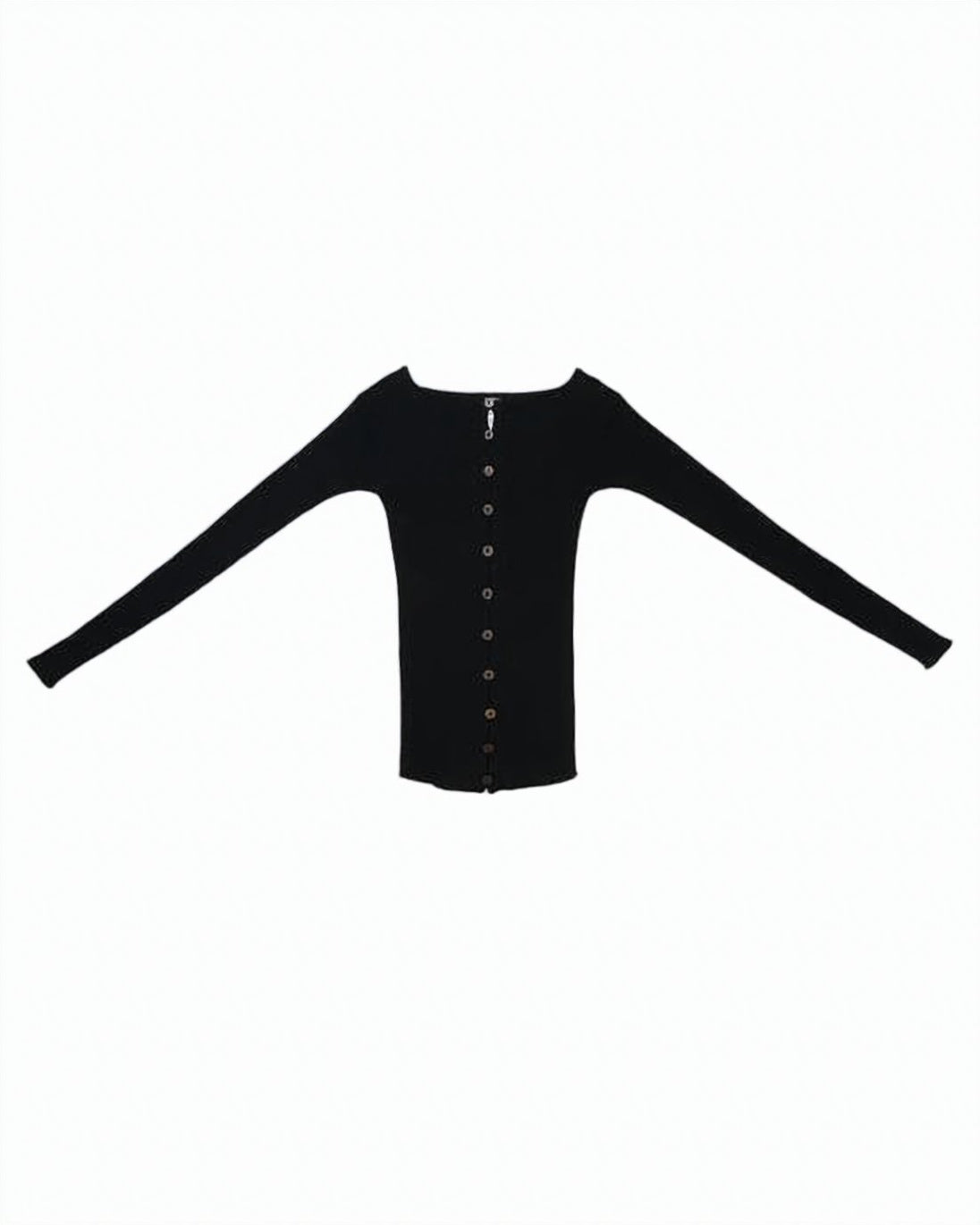 White Fitted Long-Sleeved Ribbed Button Top