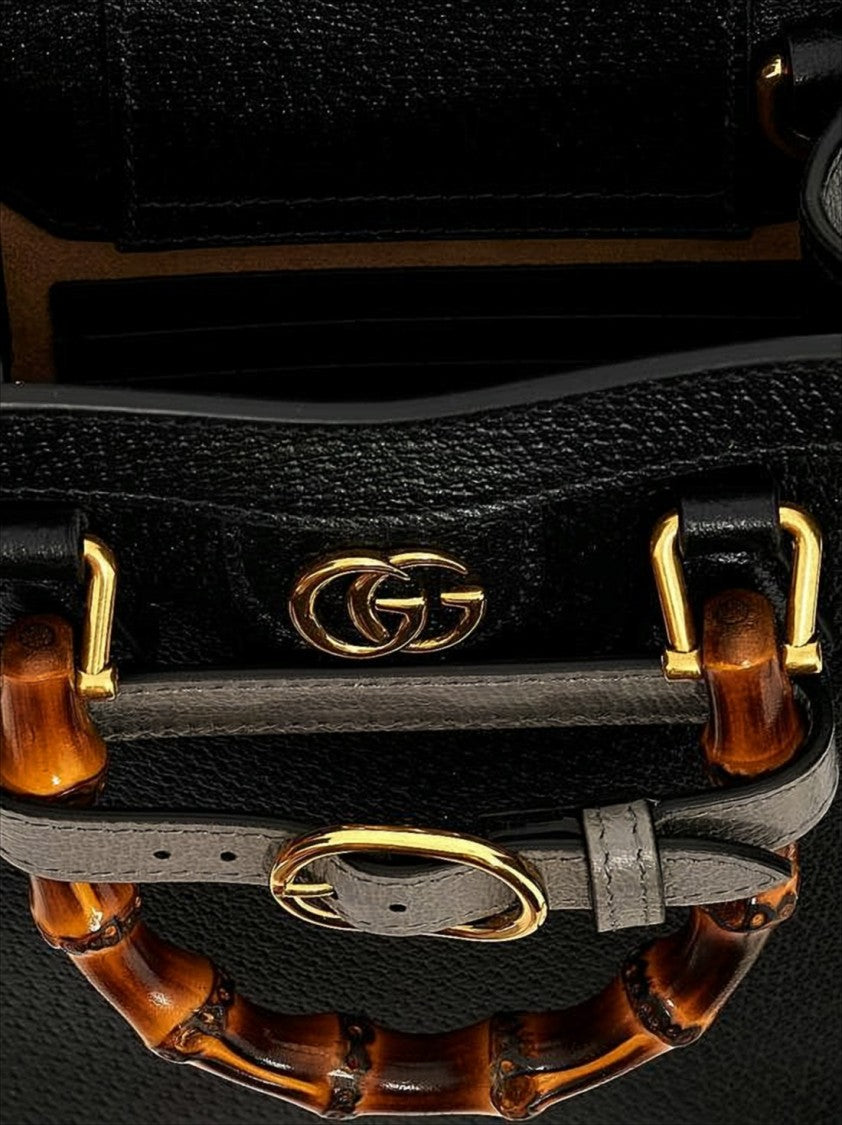 Textured Black Leather Tote Bag