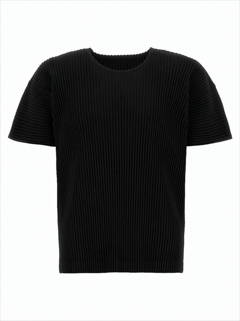 Pleated Black Short-Sleeve T-Shirt With Boxy Fit