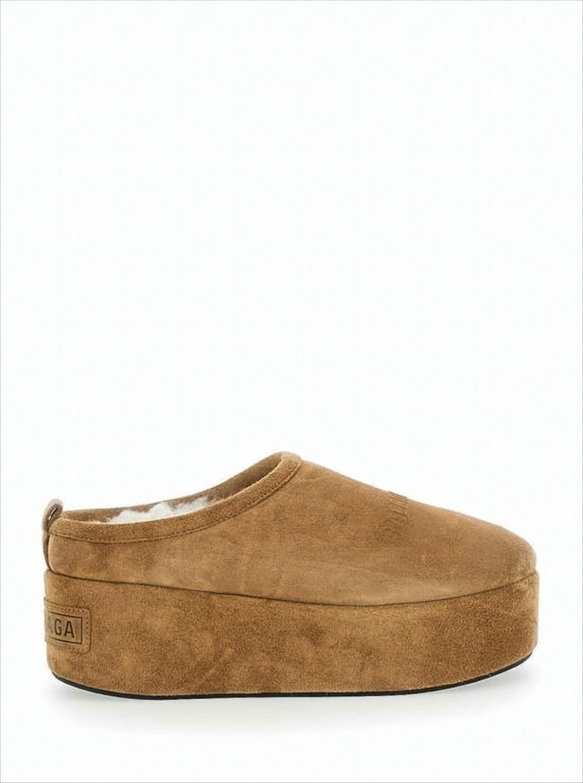 Plush Suede Mule with Thick Platform Sole