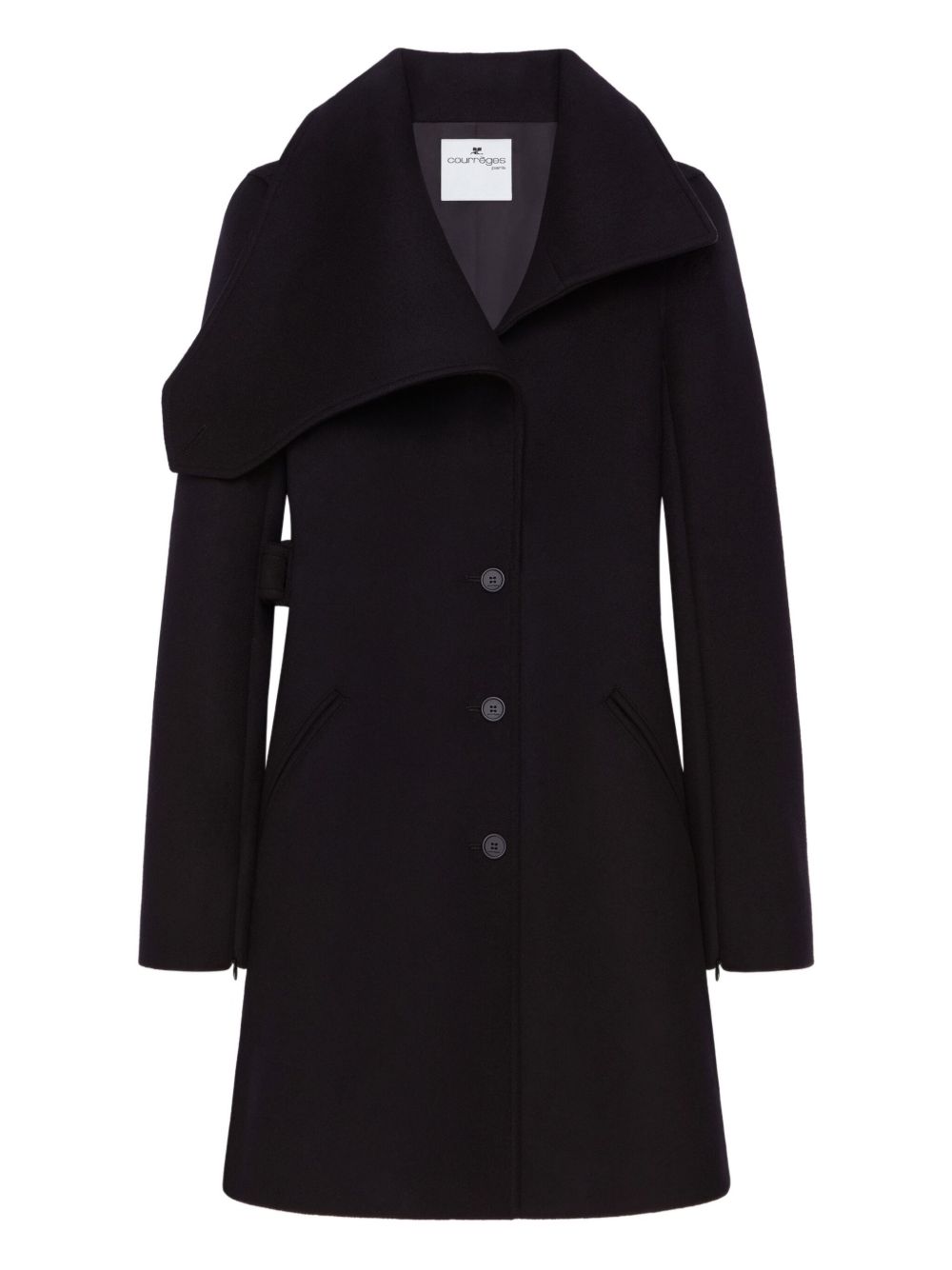 Asymmetric Collar Tailored Black Coat With Concealed Buttons