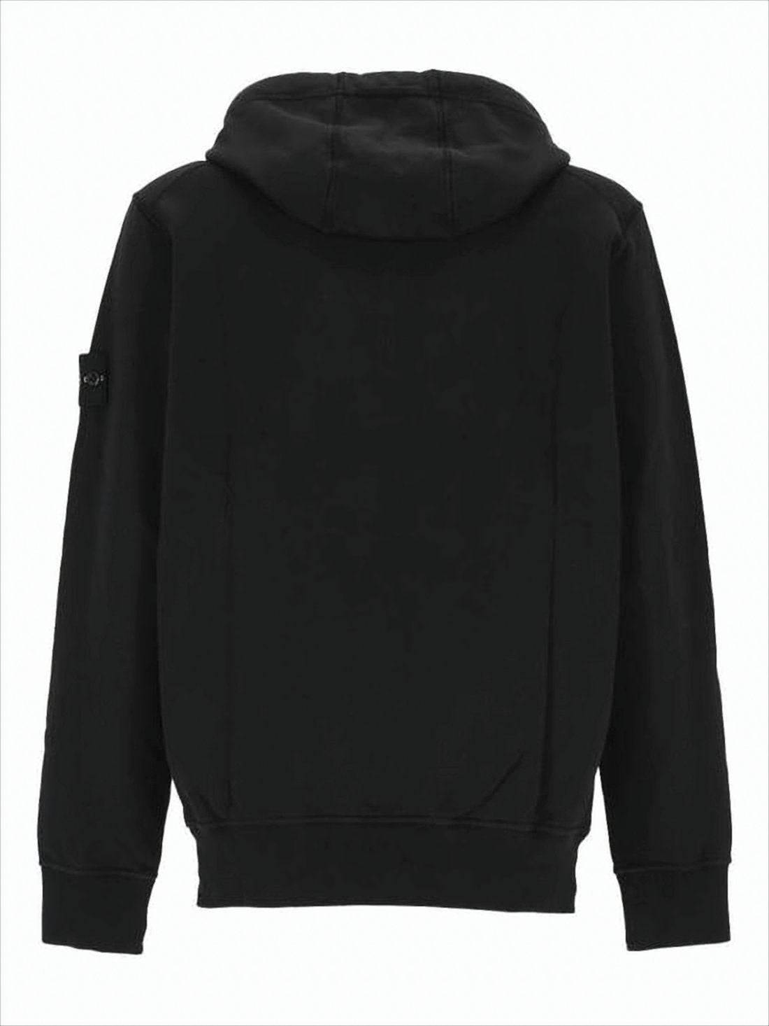 Black Zip-Up Hoodie with Distinctive Patch Logo