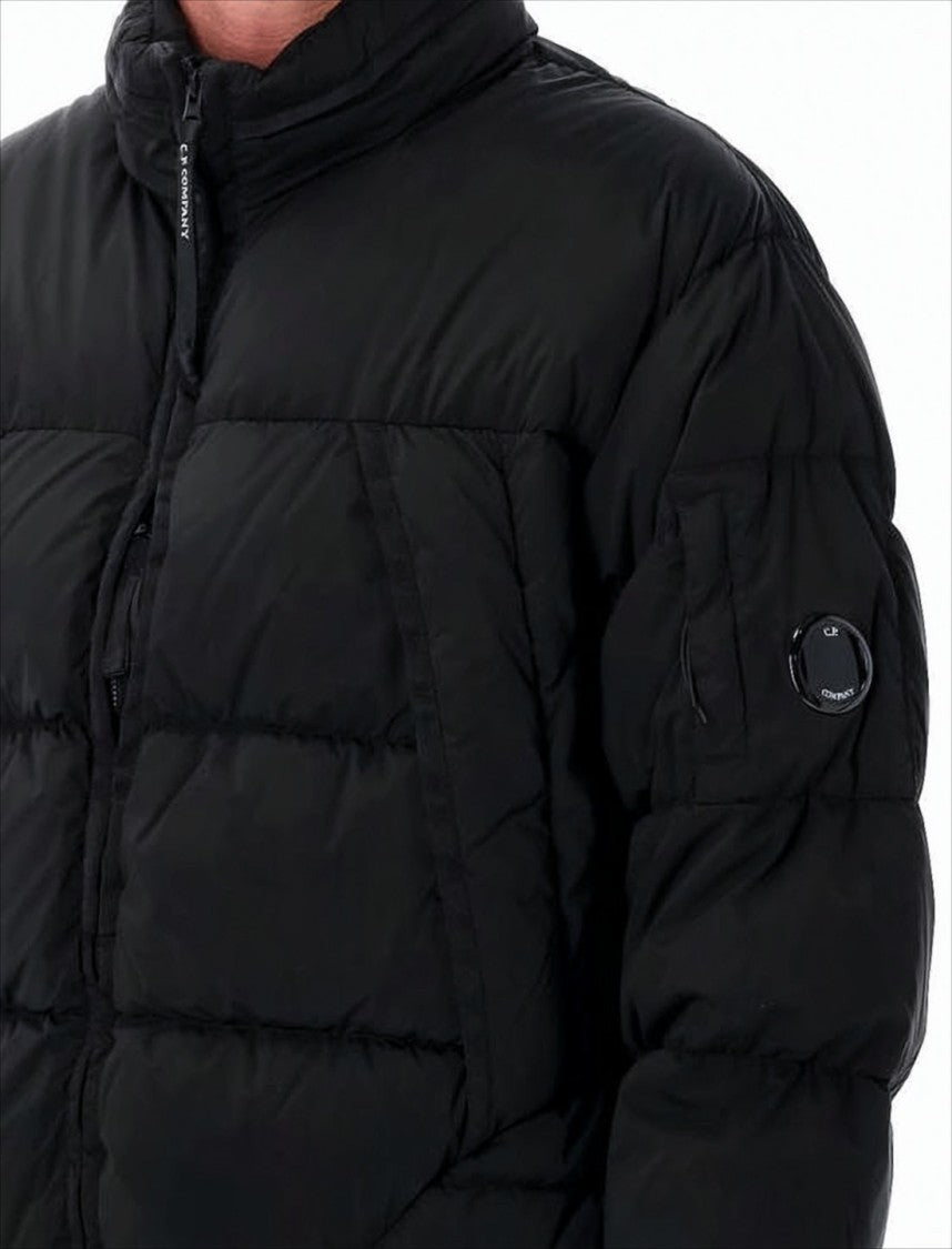 Quilted Down Jacket With High Collar And Logo Patch