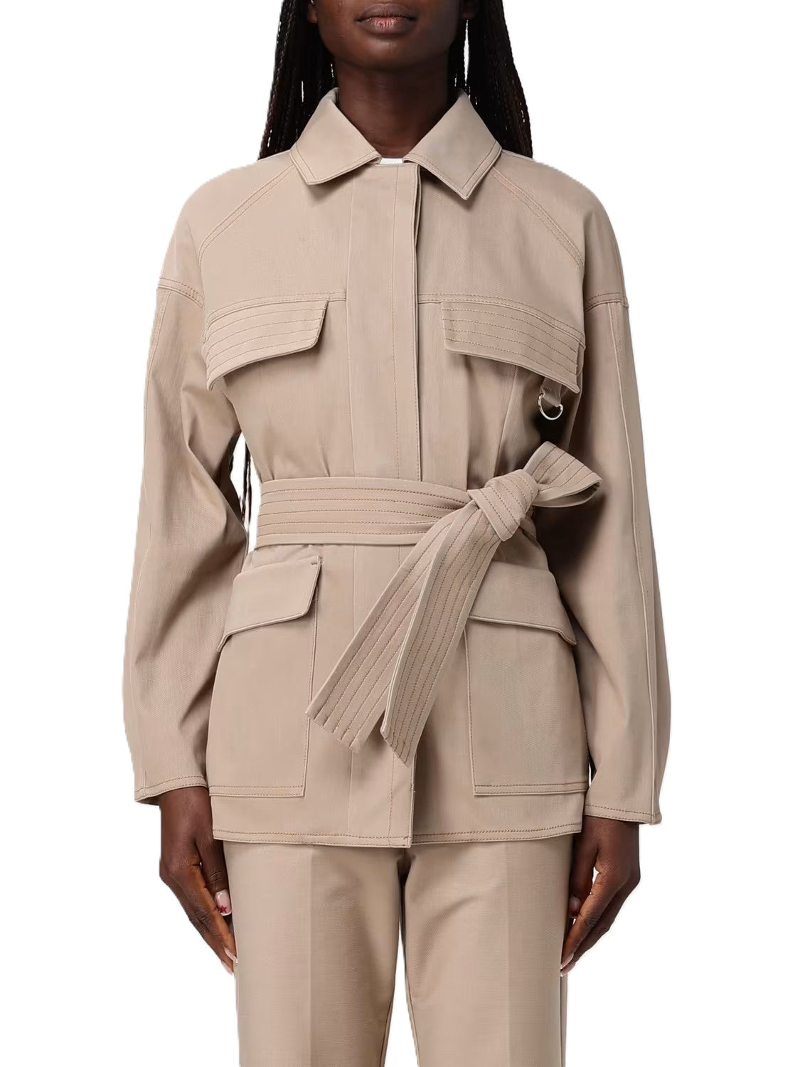 Structured Beige Jacket with Belted Waist