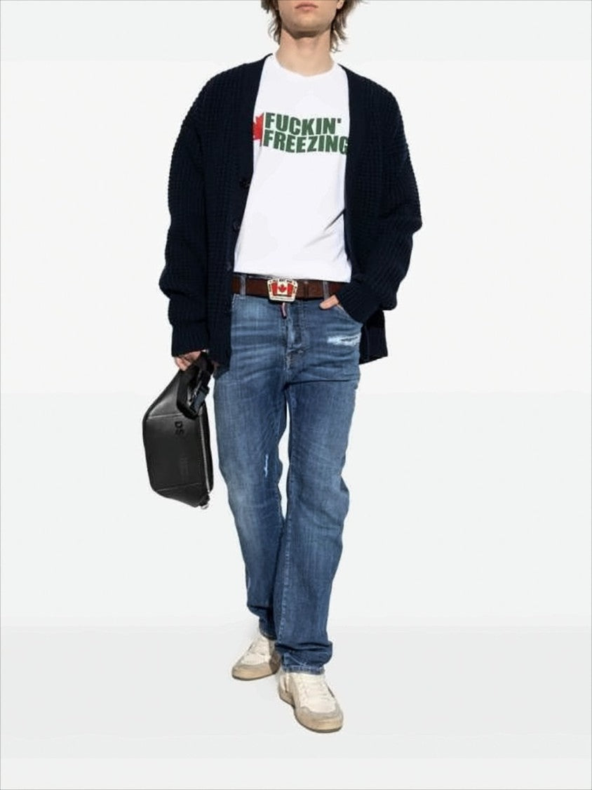Straight-Leg Distressed Denim Pants
