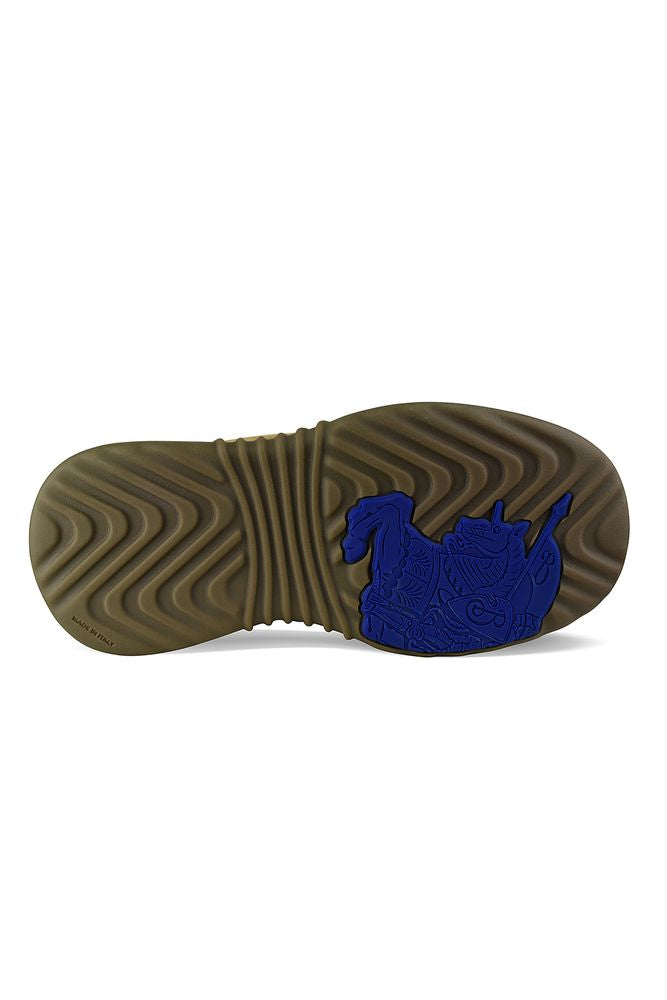 Beige Suede Boots With Embossed Logo