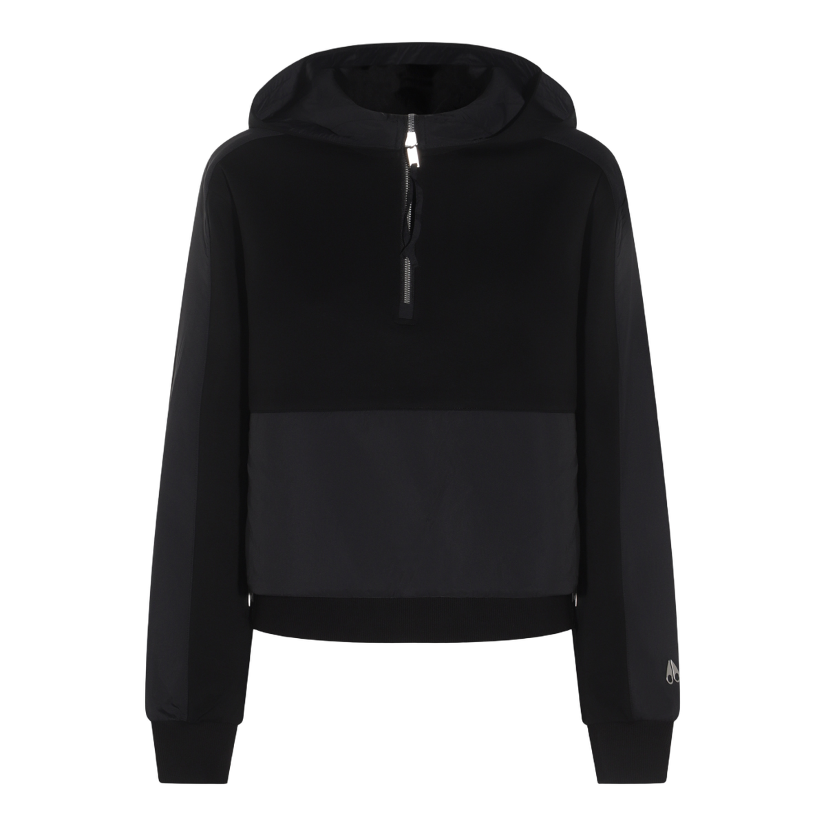 Hooded Black Sweater with Half-Zip Closure