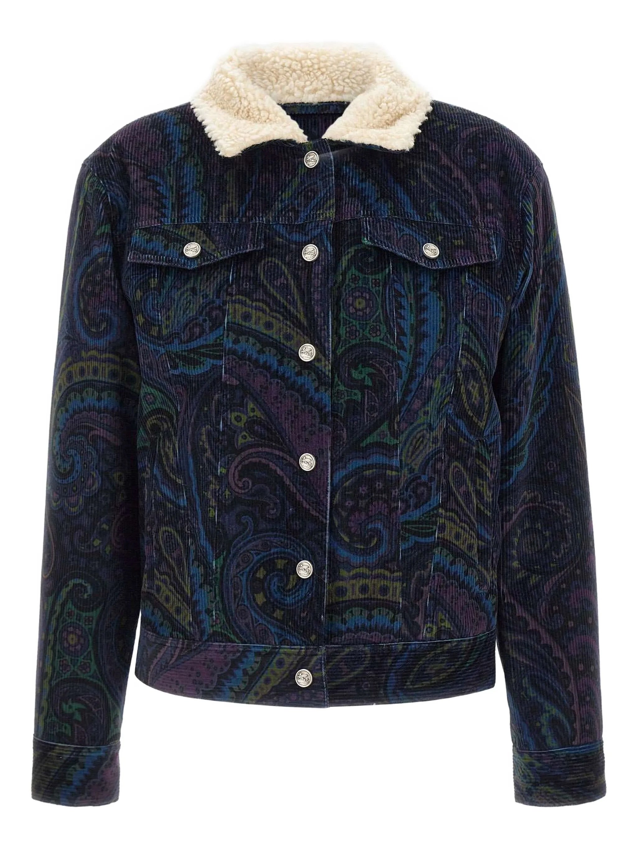 Cropped Paisley Pattern Corduroy Sherpa Jacket