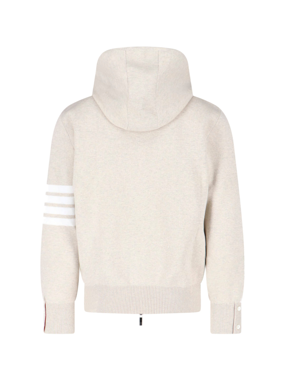 Beige 4-Bar Zip-Up Cotton Hoodie