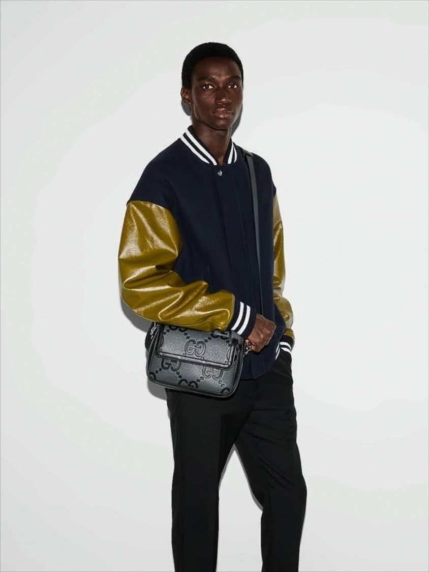 Textured Cowhide Leather Crossbody Bag with Embossed Logo