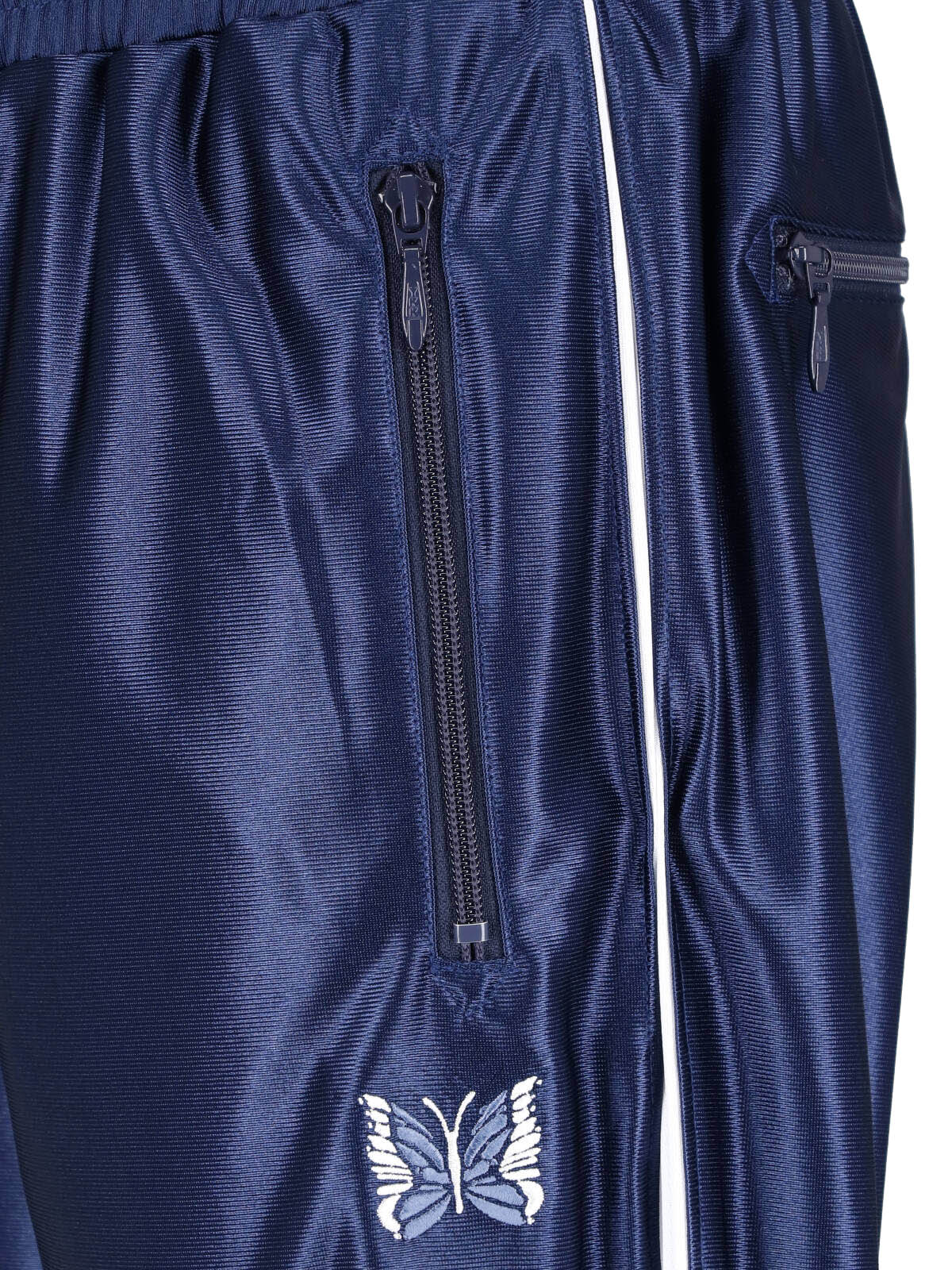 Blue Cropped Relaxed Butterfly Embroidered Trousers