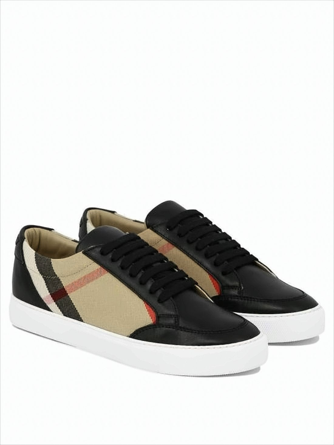 Burberry Check Panel Low-Top Sneakers with Smooth