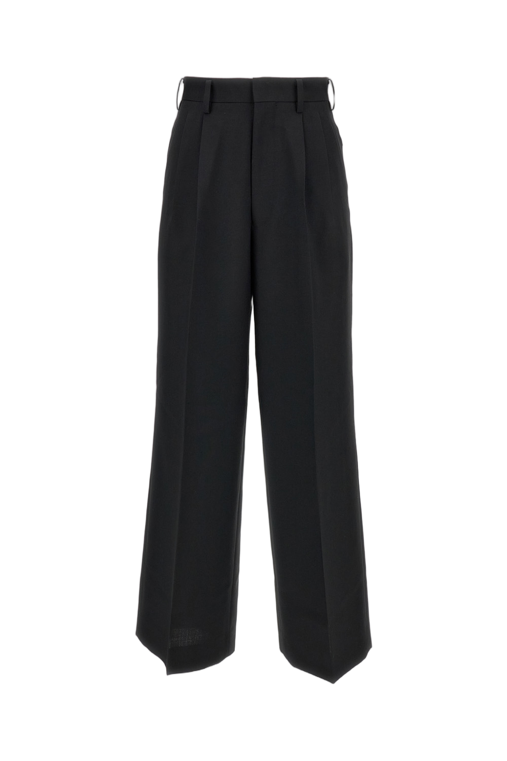 High-Rise Wide-Leg Wool Trousers with Pressed Crease