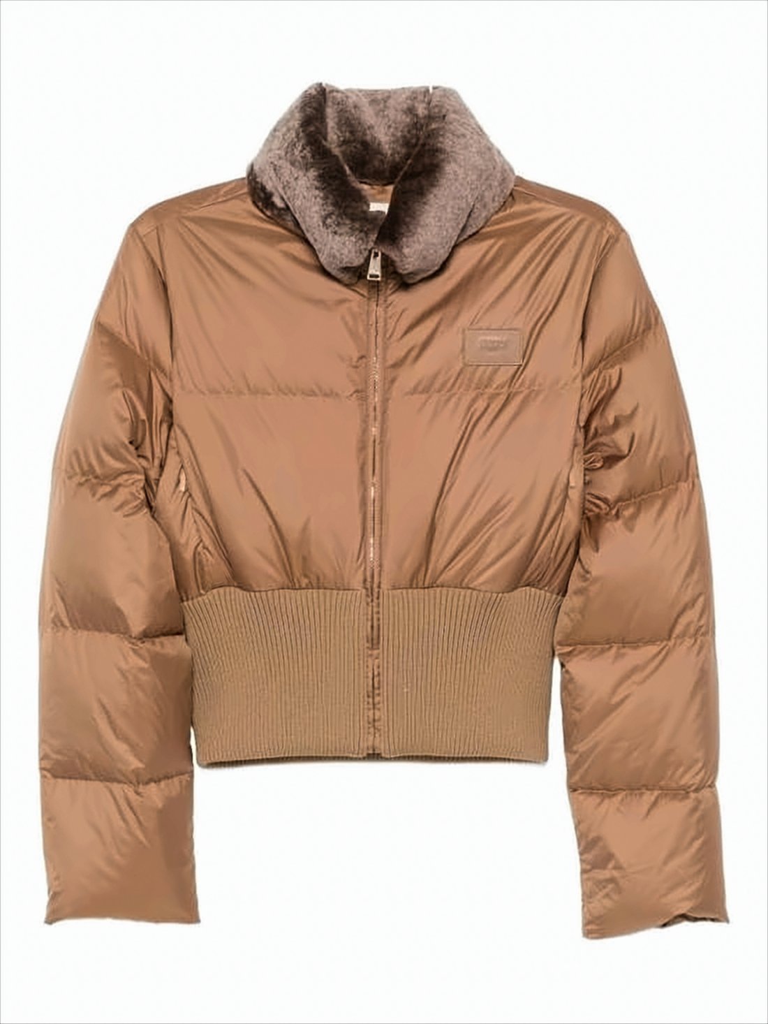 Cropped Brown Puffer Jacket with High Collar