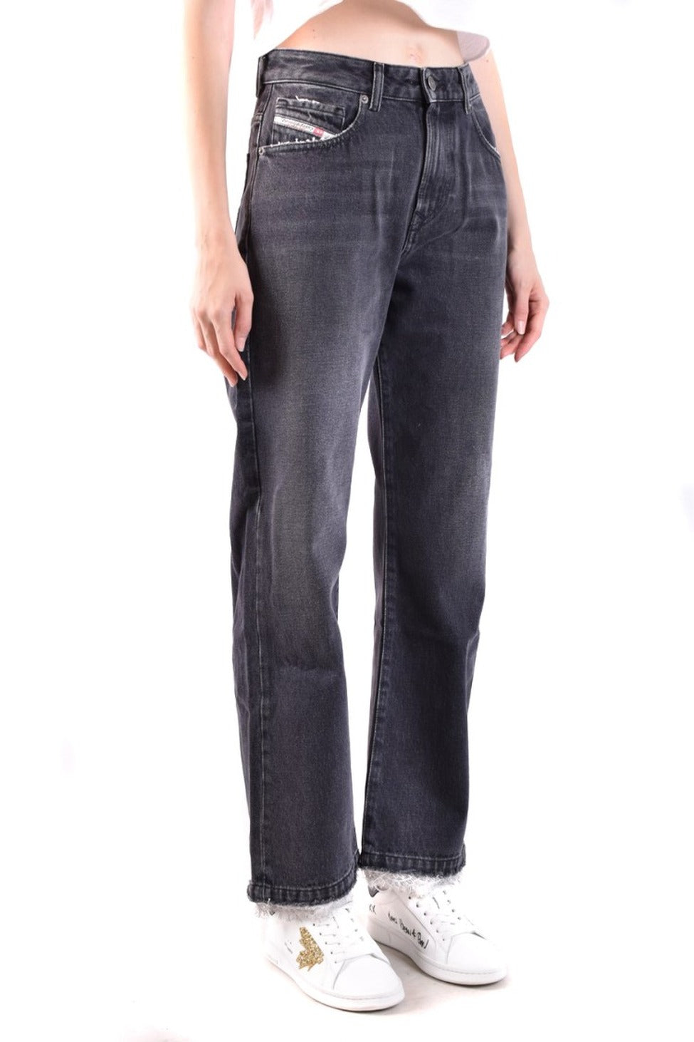 Wide-Leg Jeans With Frayed Hem And Signature Branding