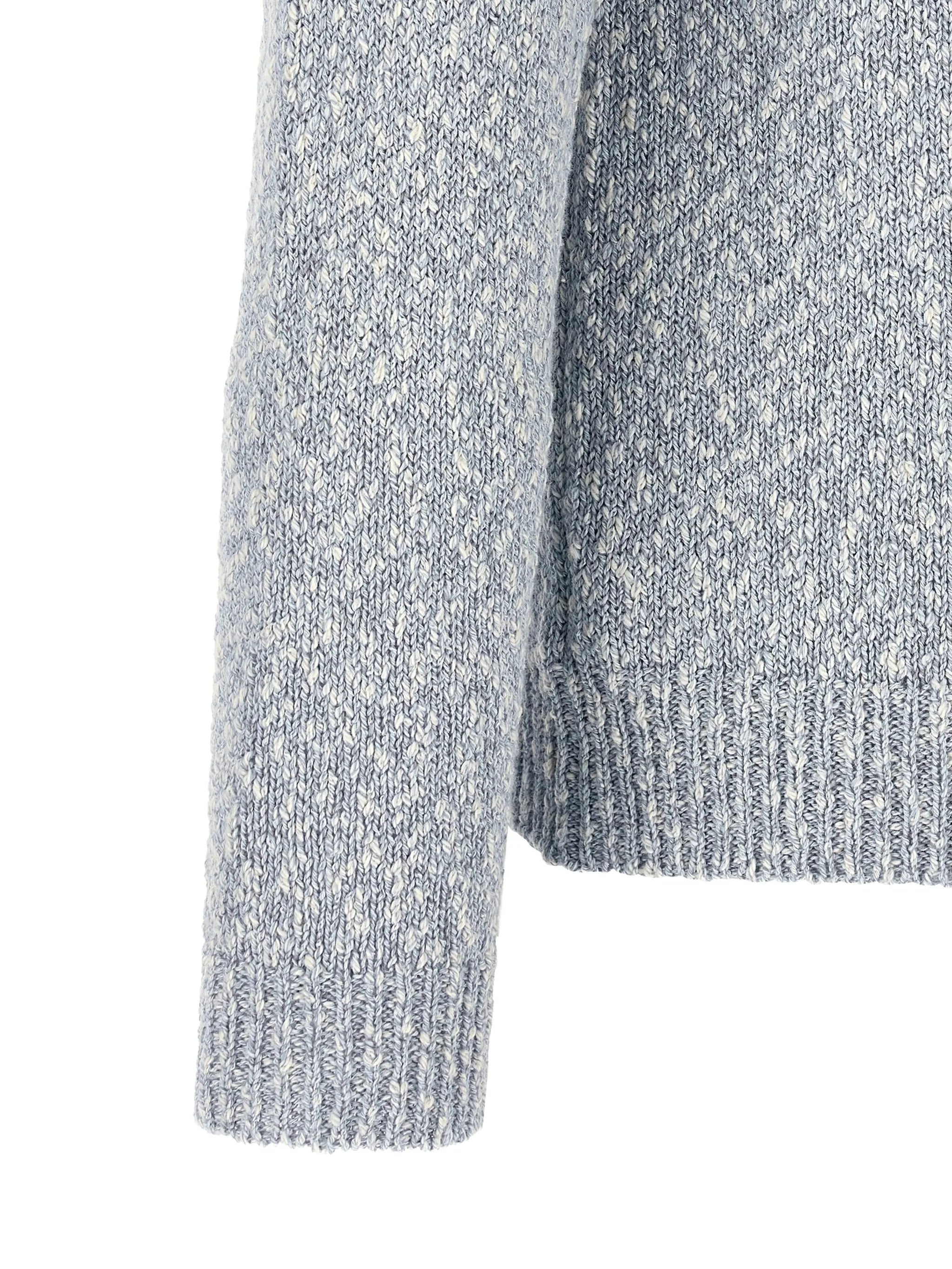 Two-Tone Textured Fabric Crew Neck Sweater